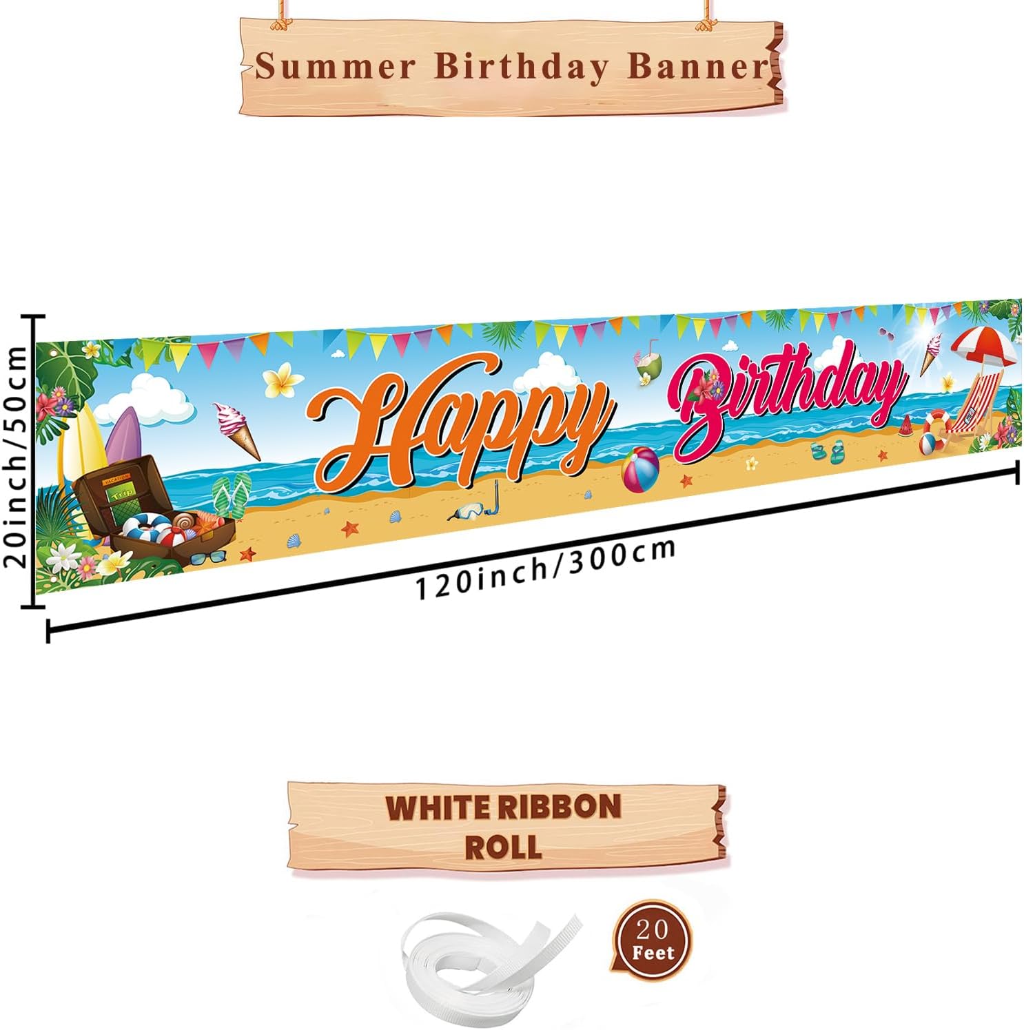 Large Summer Beach Birthday Banner 118 x 20 Inches