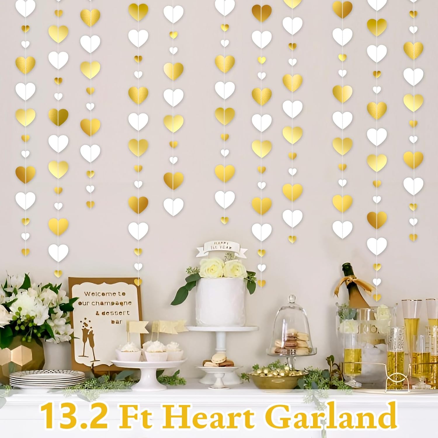 Pre-Strung Glitter Happy Engagement Banner with Heart Garland