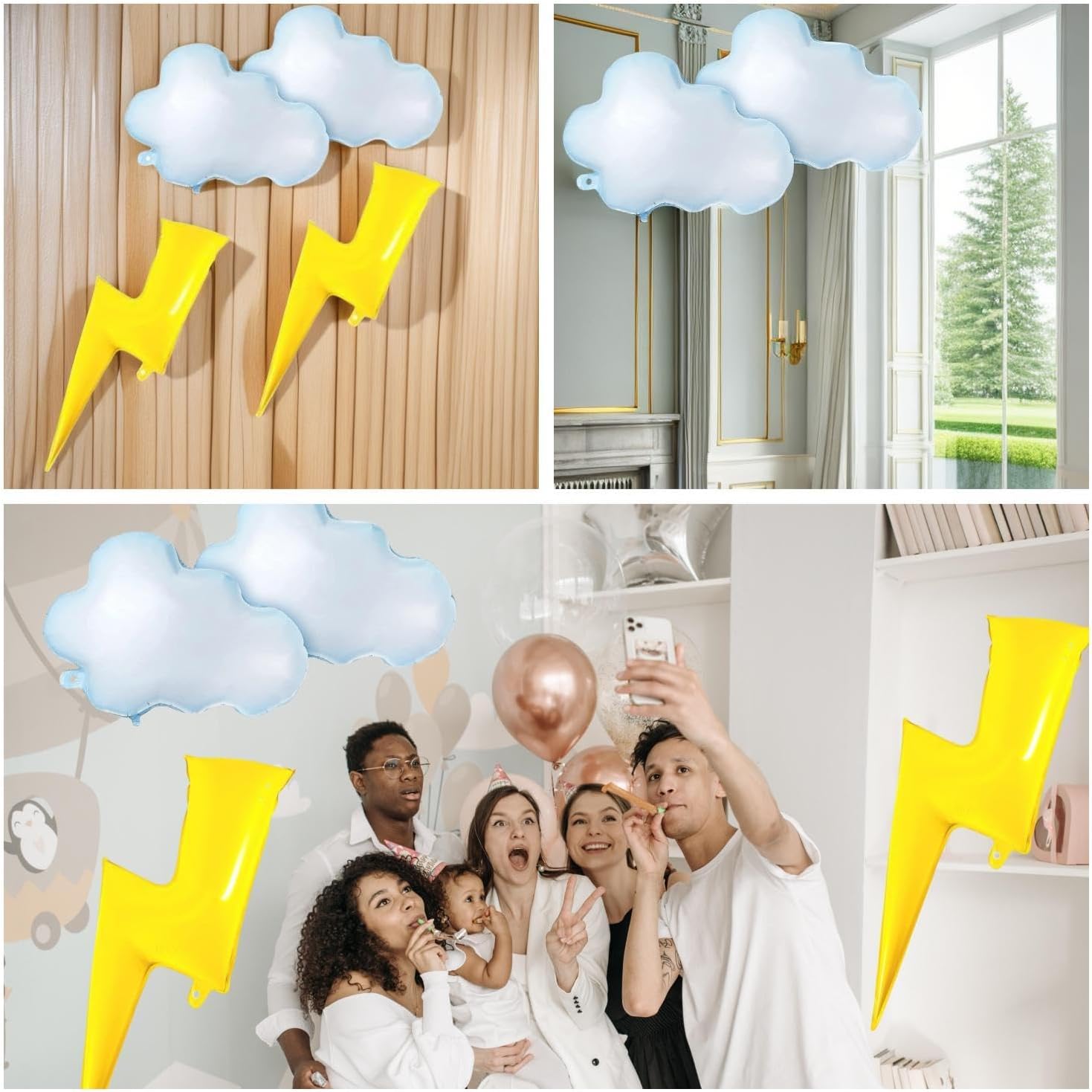 Flash Foil Balloons Cloud Balloons Lightning Bolt Decorations 8 Pcs
