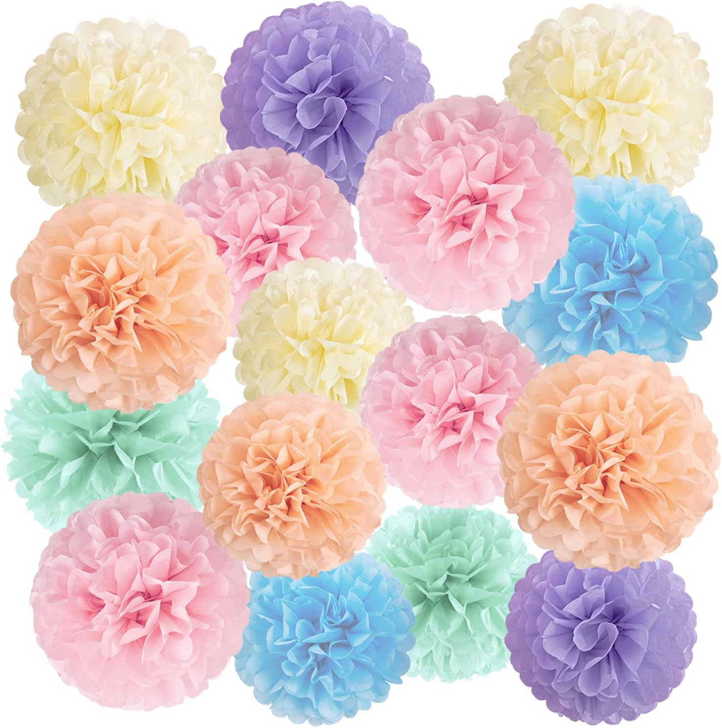 16PCS Pastel Tissue Pom Poms Decorations