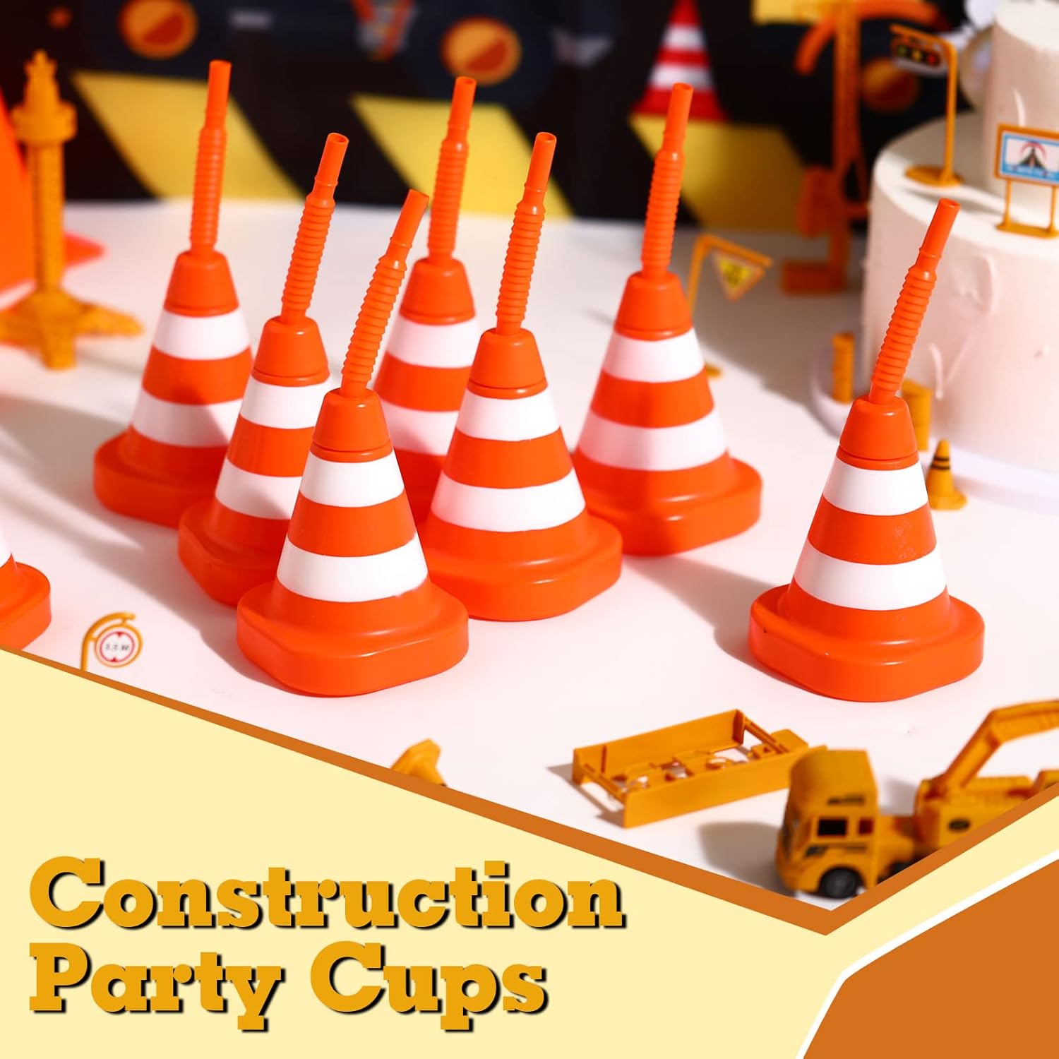 Sawysine 8 Pack Construction Cone Cups with Straws