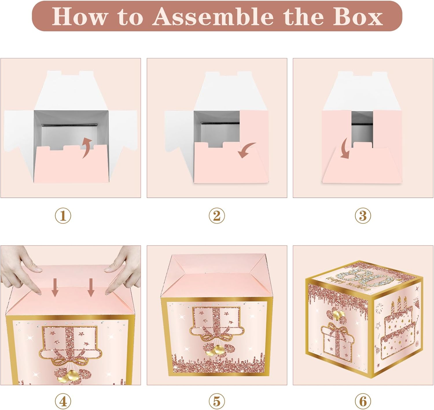 3Pcs Pink Rose Gold 80th Birthday Balloon Boxes Party Decor