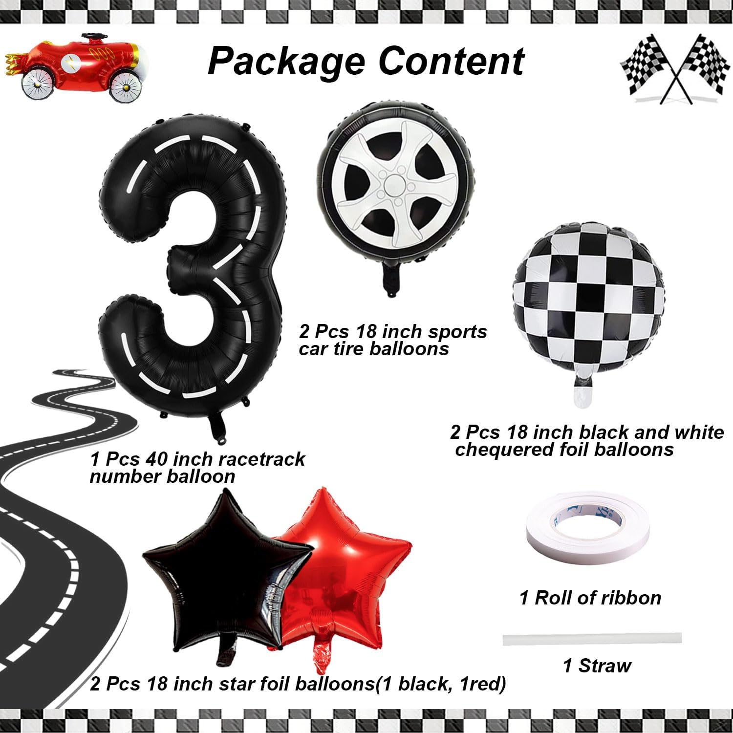 Eostankr Race Car 3rd Birthday Balloons Decorations 7 Pcs