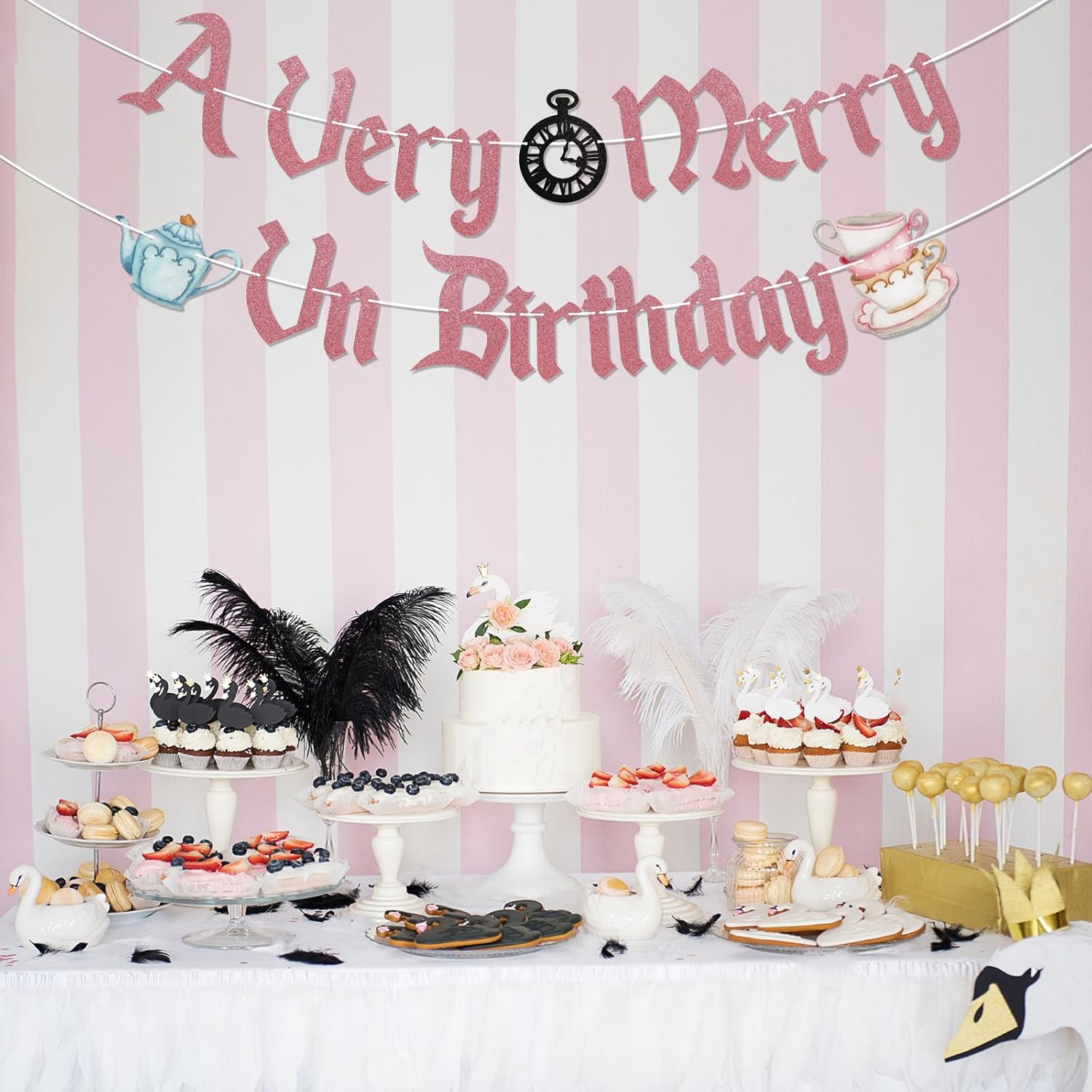 A Very Merry UnBirthday Banner Rose Gold Glitter