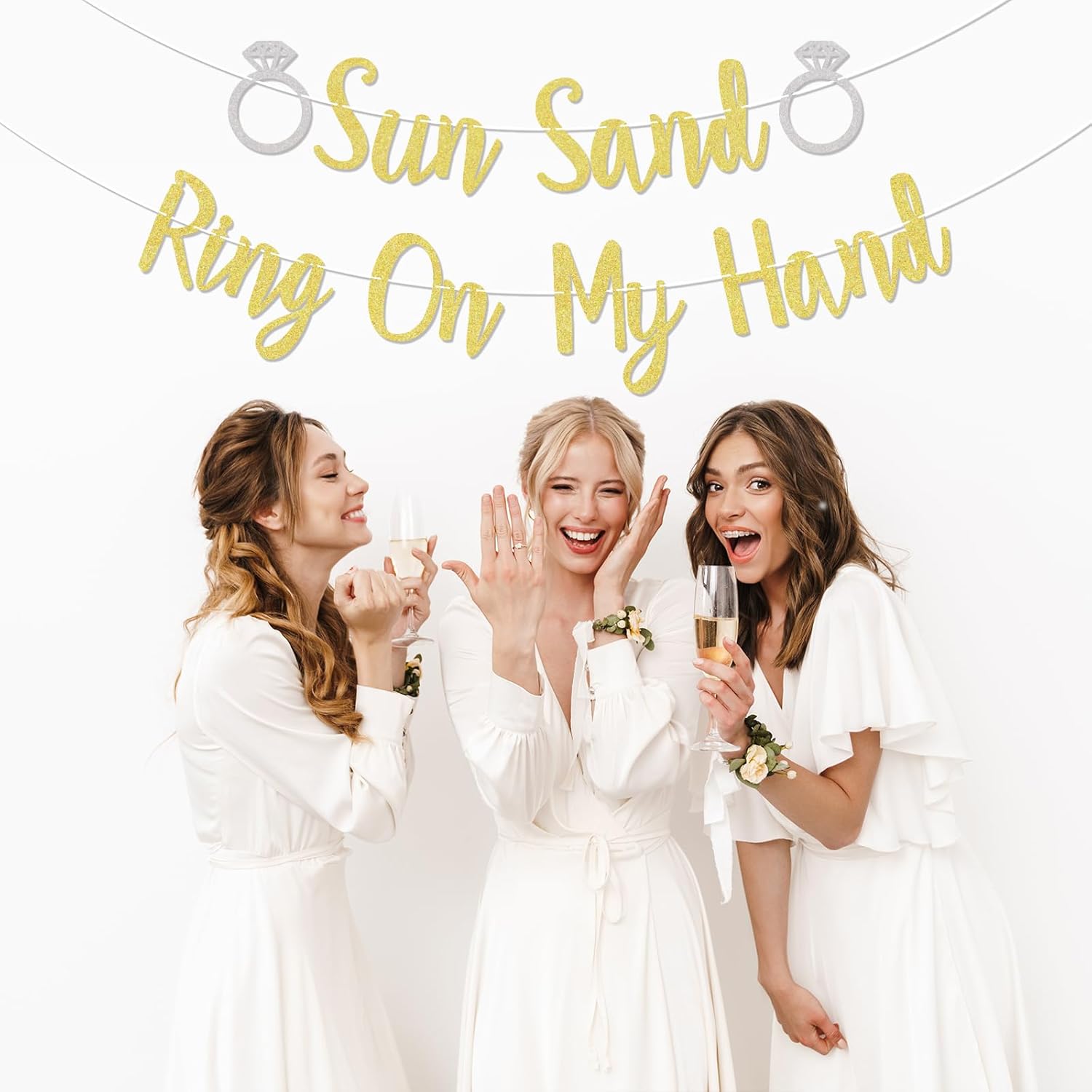 Sun Sand Ring On My Hand Gold Glitter Banner