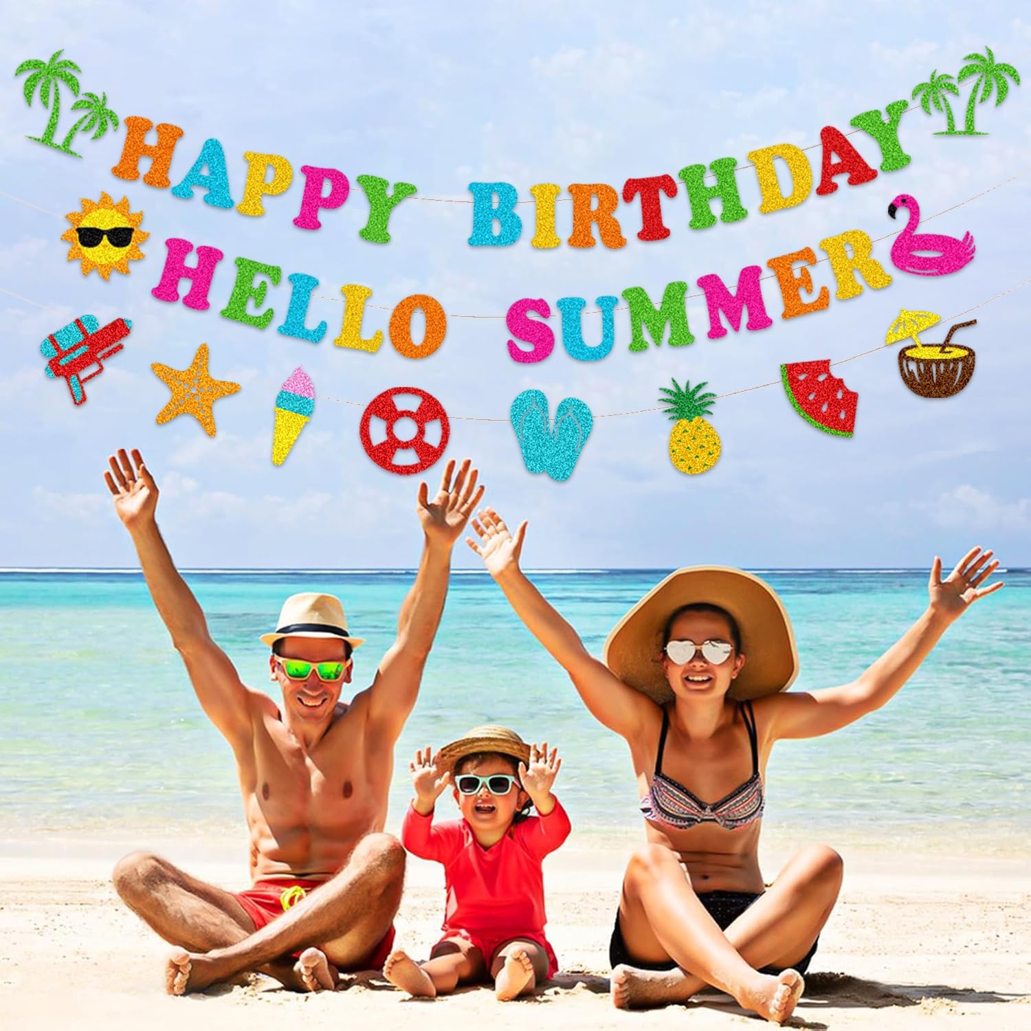 Glitter Happy Birthday Hello Summer Decor Banner Set
