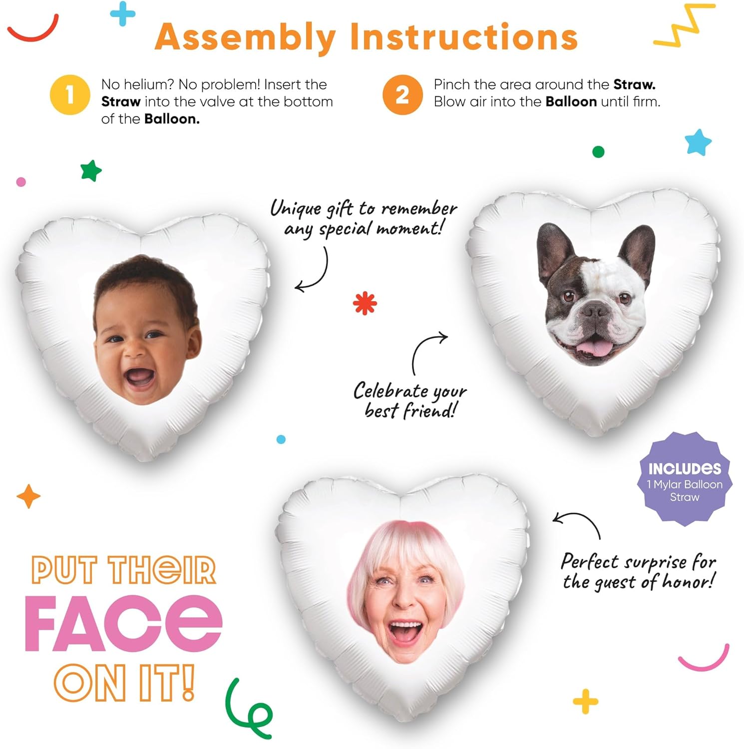 Personalized Fun Face Heart Balloon Custom Birthday Decor