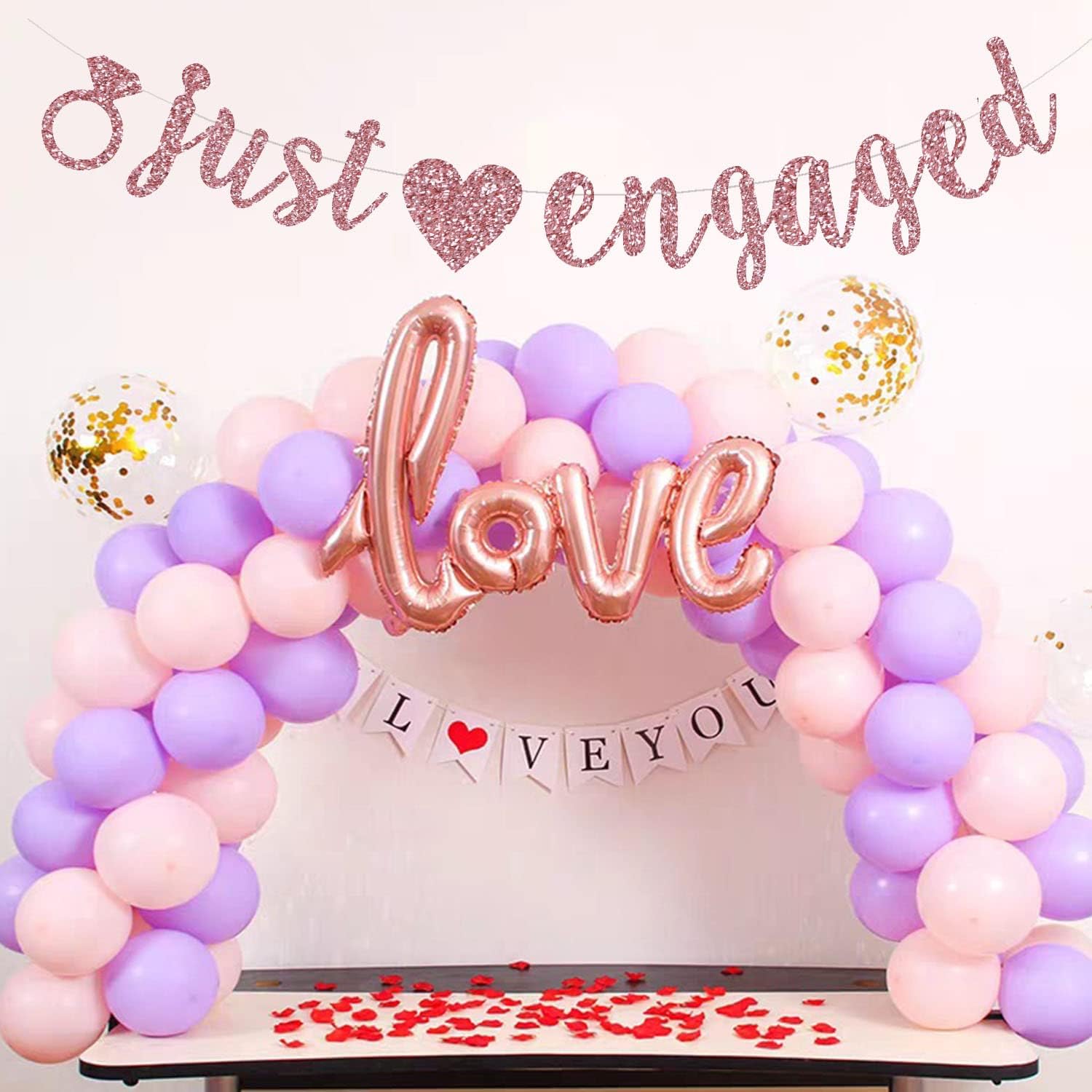 FEDVET Just Engaged Banner RoseGold Party Decor