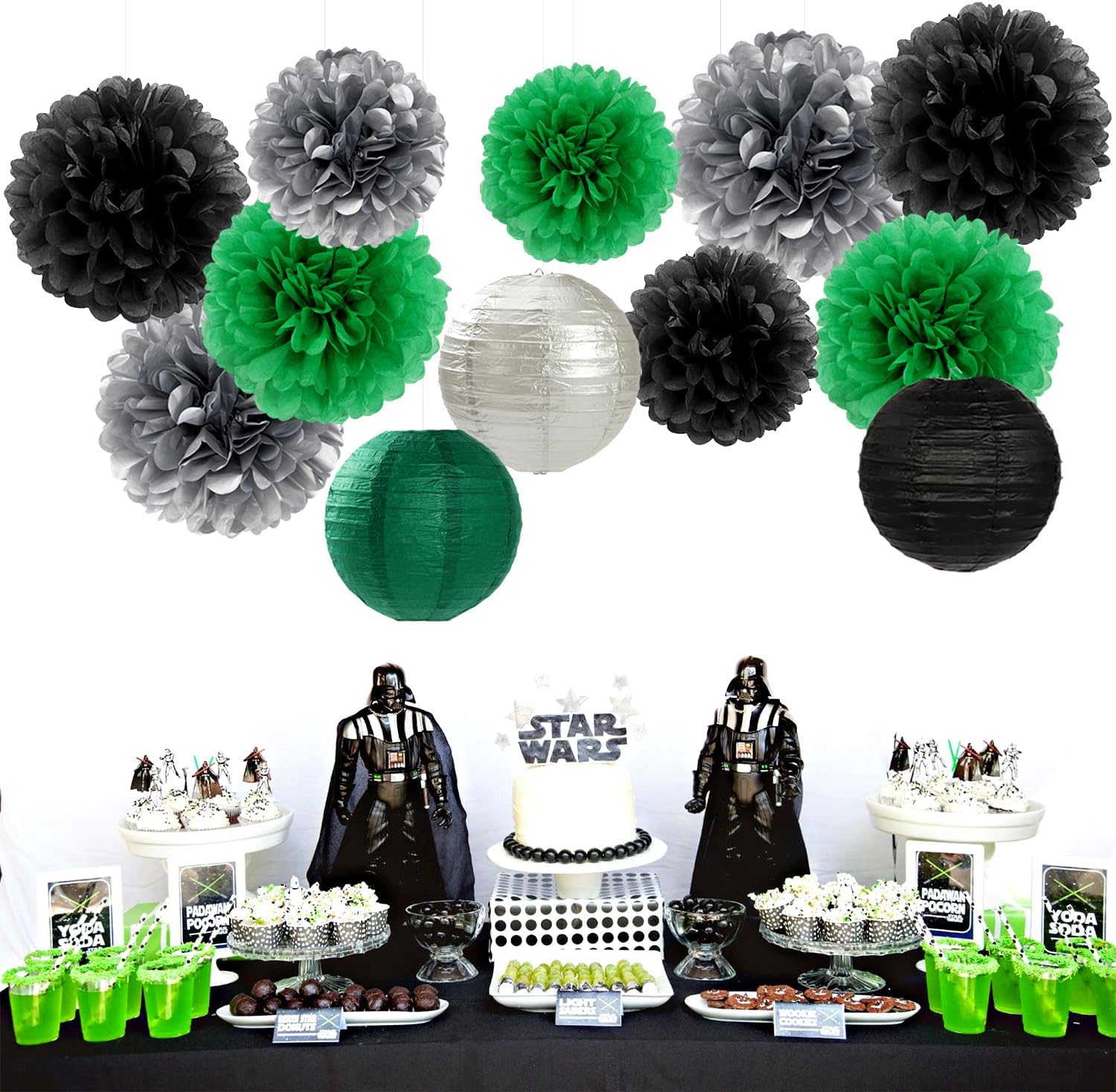 Hugfond Green-Black Silver Party Decorations Kit 15PCS