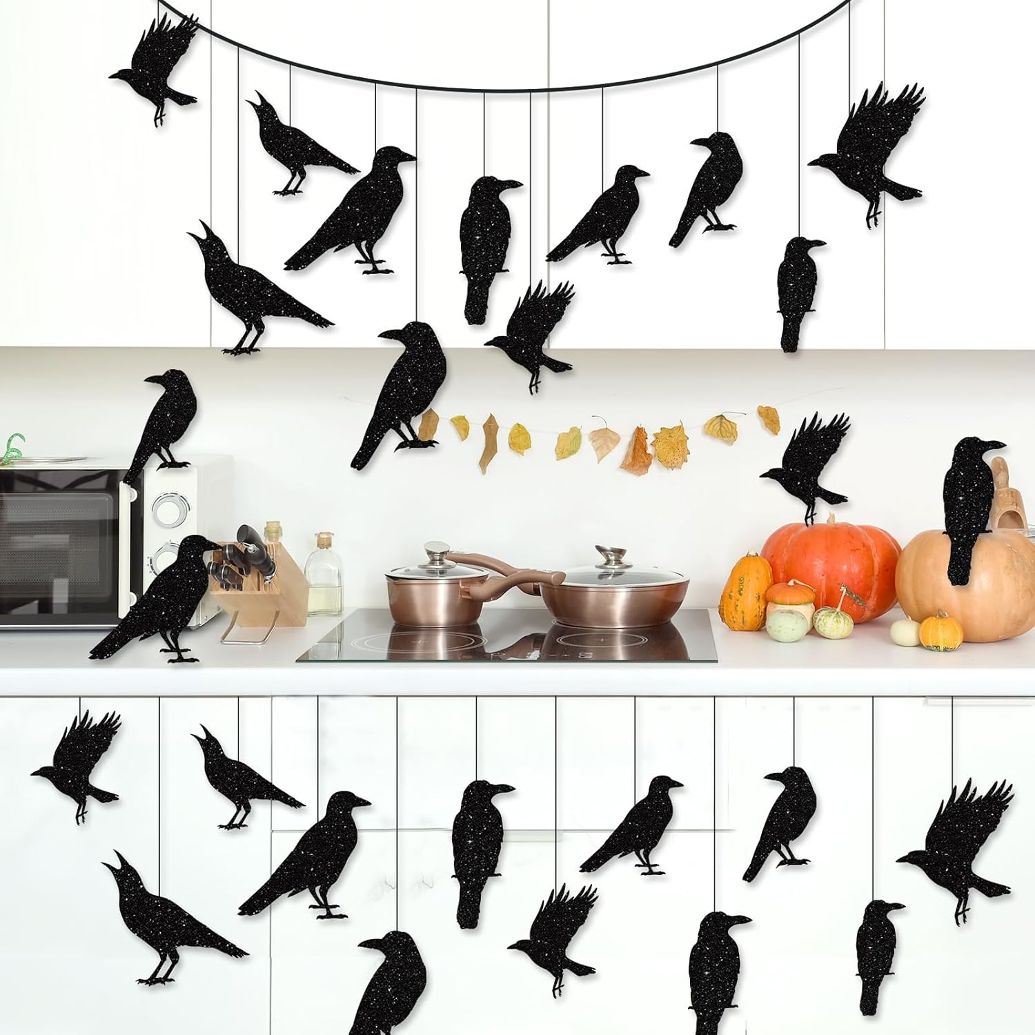 40pcs Glitter Black Crow Halloween Banners