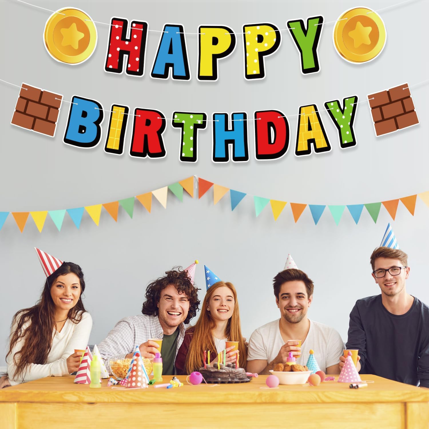 Happy Birthday Colorful Banner with Cartoon Design
