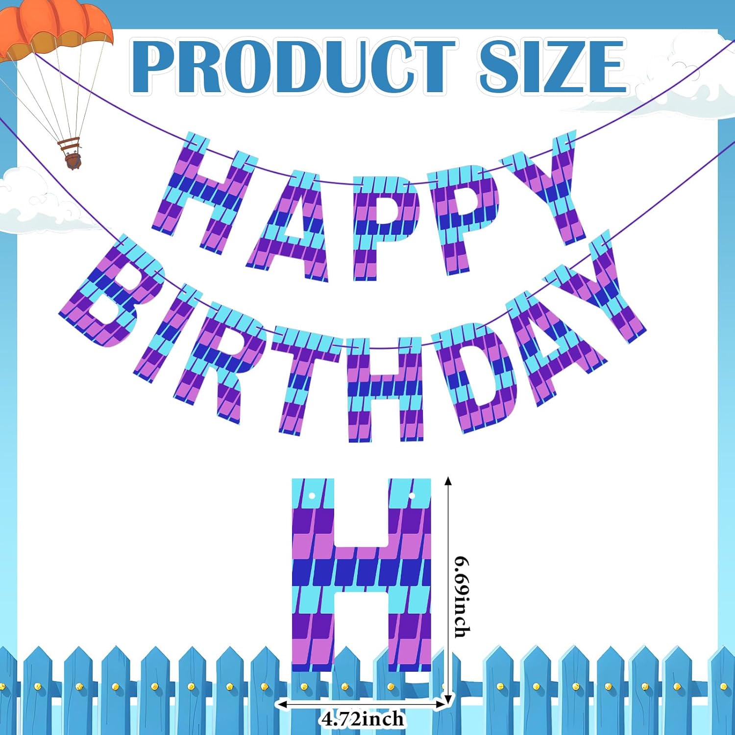 Video Game Birthday Banner Blue Purple Pre-Strung Party Decoration