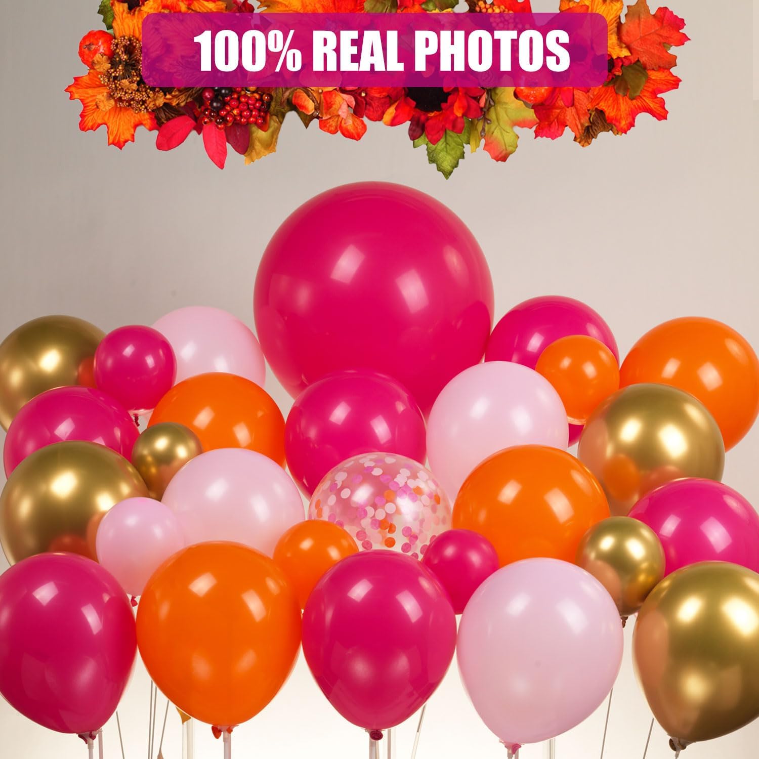 ECEAE Pink Orange Balloon Garland Kit with Hot Pink Gold Confetti Balloons