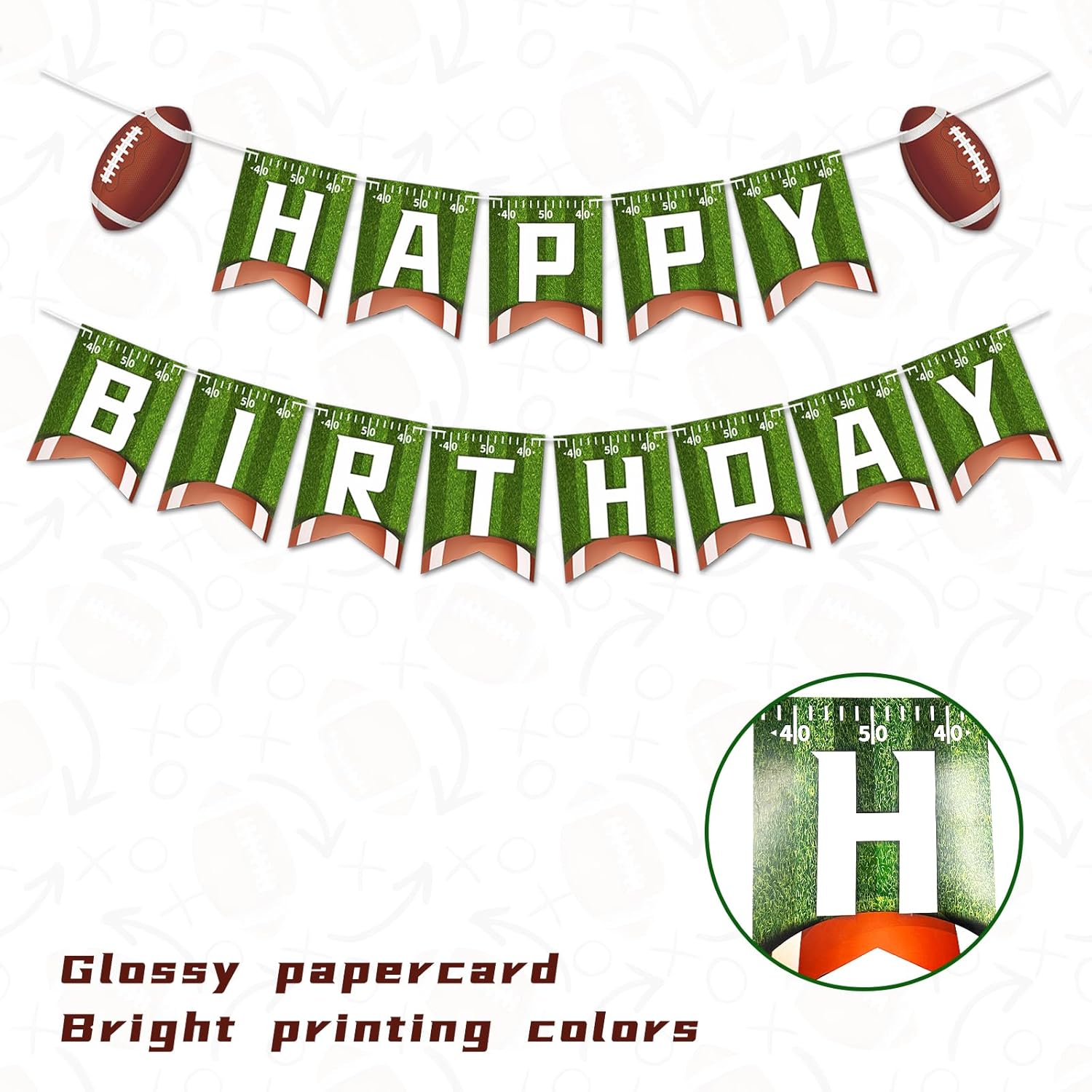 Football Birthday Banner with 13 Pennants