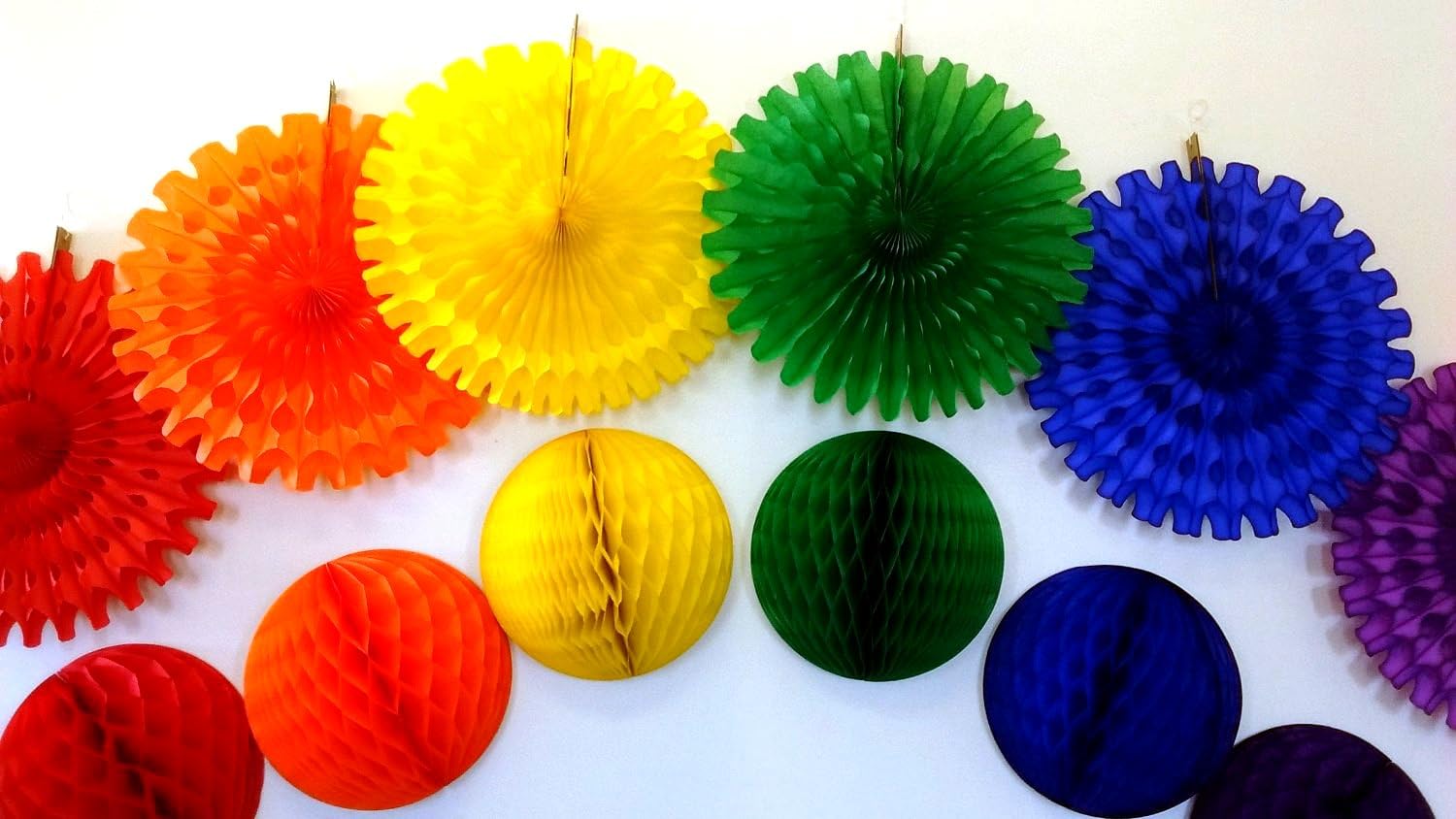Classic Rainbow Party Decorations 12 Inch Honeycomb Balls 6 Pack