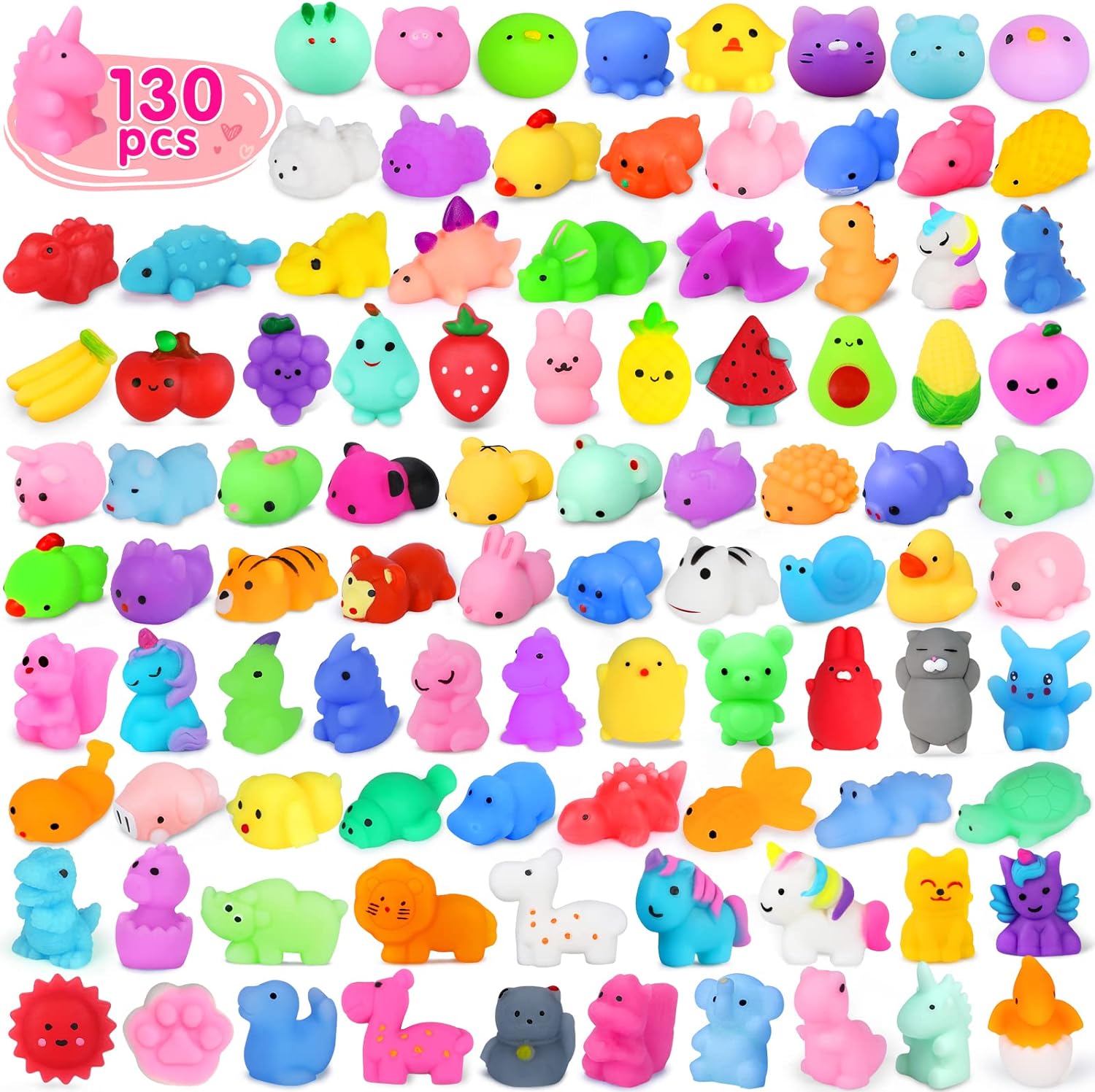 130PCS Mochi Squishy Toy Set Party Favors for Kids