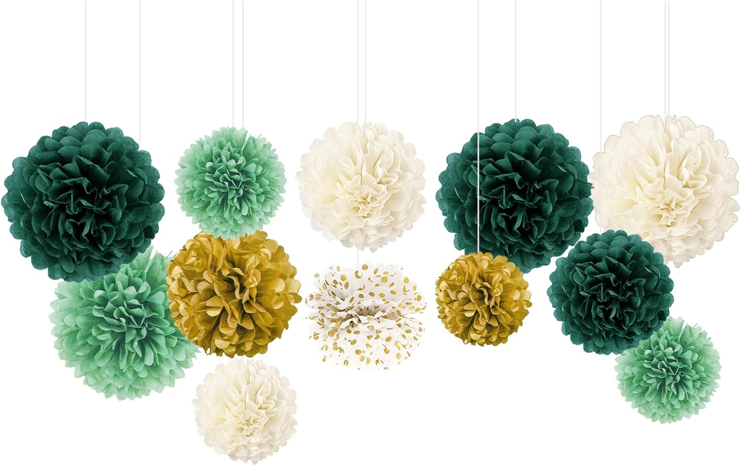 NICROLANDEE Green Tissue Pom Poms - 12PCS for Weddings and Parties