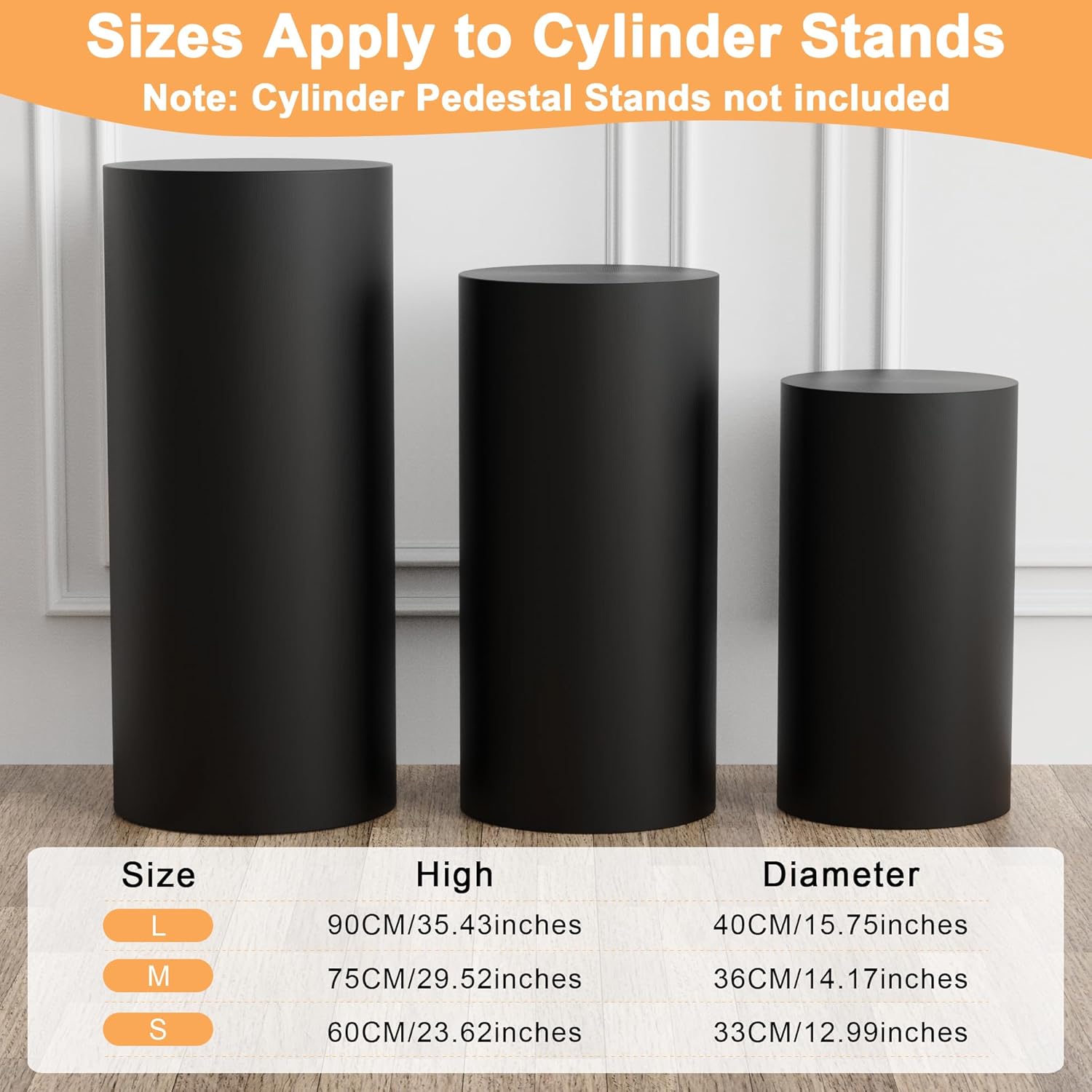 Putros Cylinder Pedestal Covers Black 3Pcs Spandex