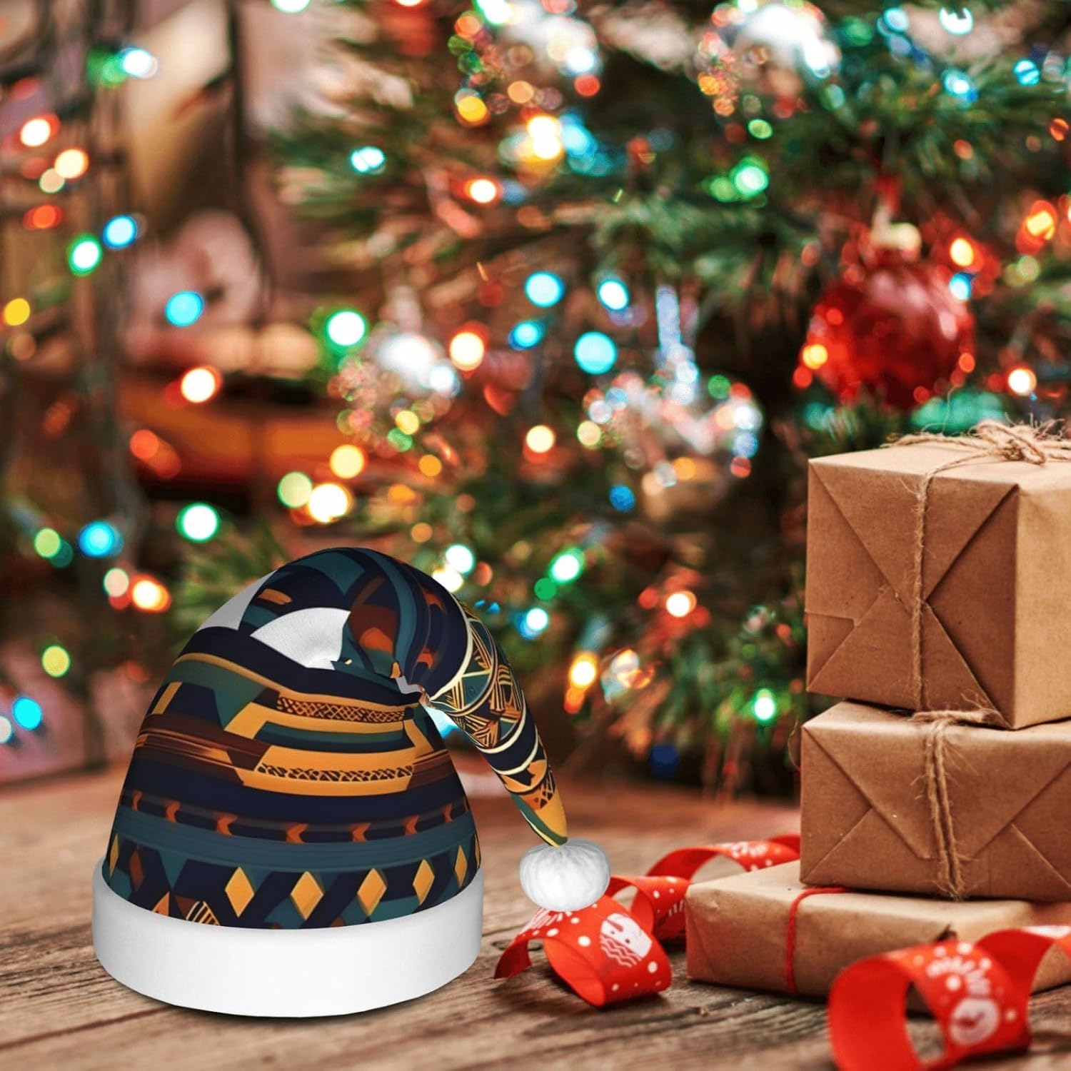 QINZHENG Novelty Santa Hat with African Print for Women