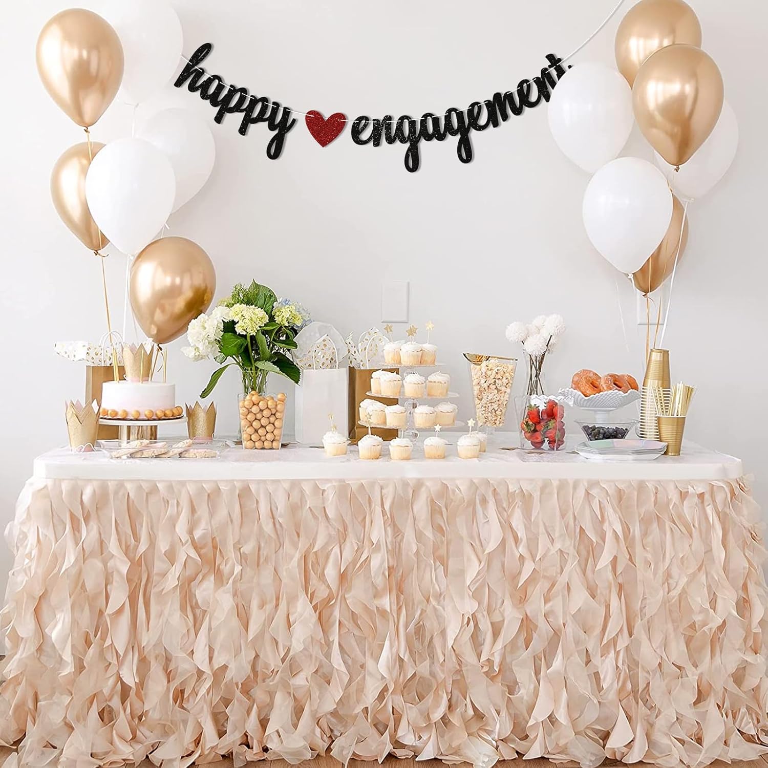 Happy Engagement Banner with Red Heart Decorations