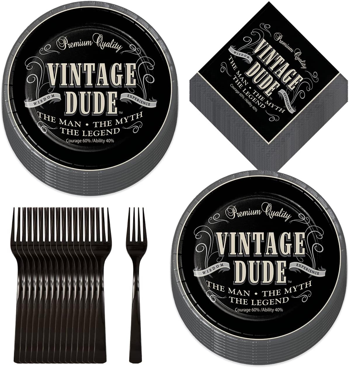 Vintage Dude Party Supplies - 16 Piece Set