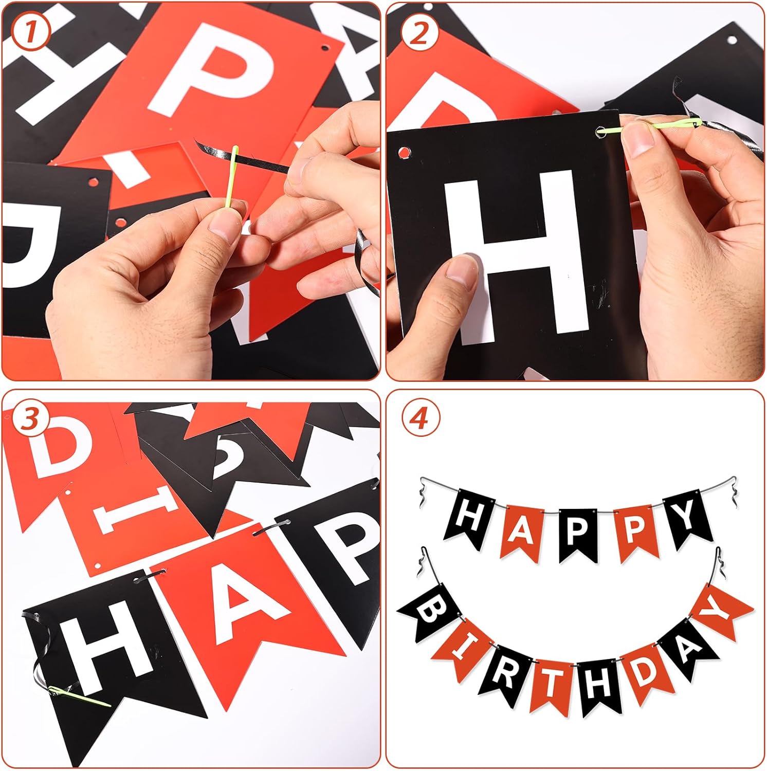 Happy Birthday Banner Sign Black and Red Party Decor