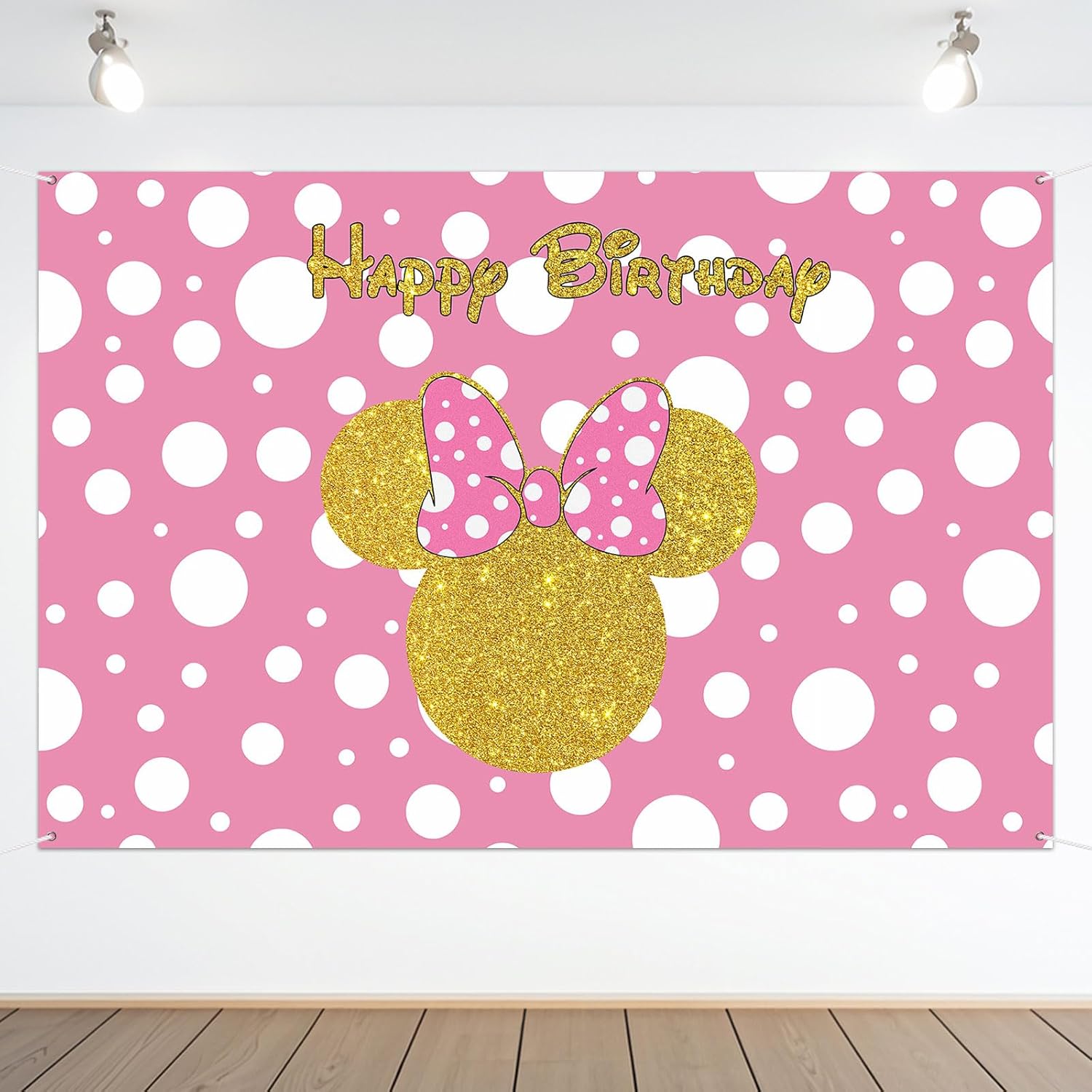 Happy Birthday Mouse Girl Themed Backdrop Pink Cartoon Party Decorations