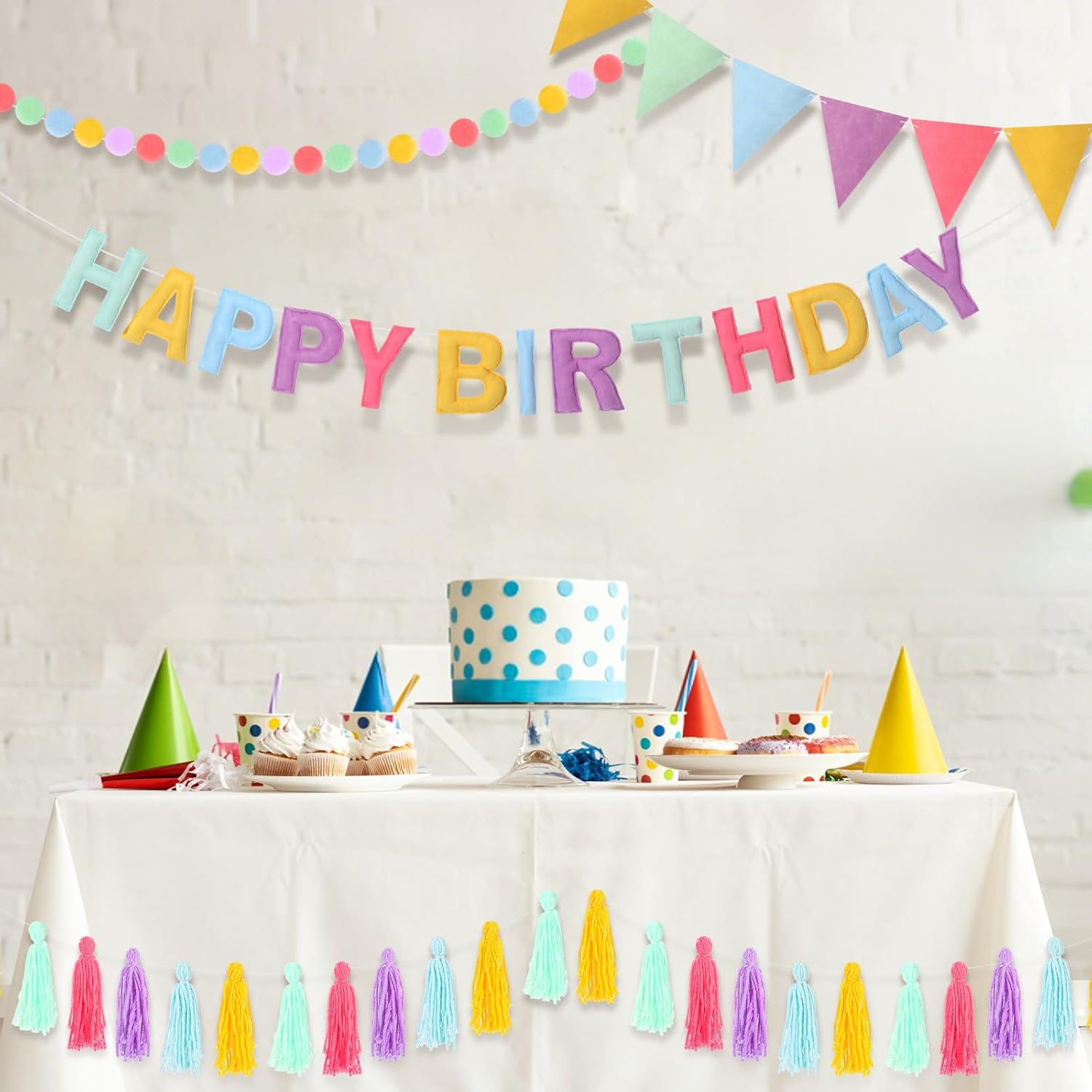 4 Pcs Felt Birthday Banner Set with Garland and Flags