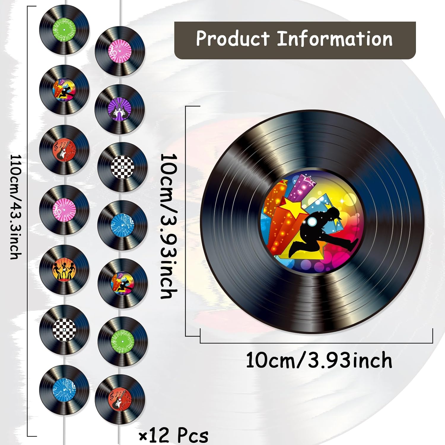 12 PCS Vinyl Record Banners 50s Party Decor
