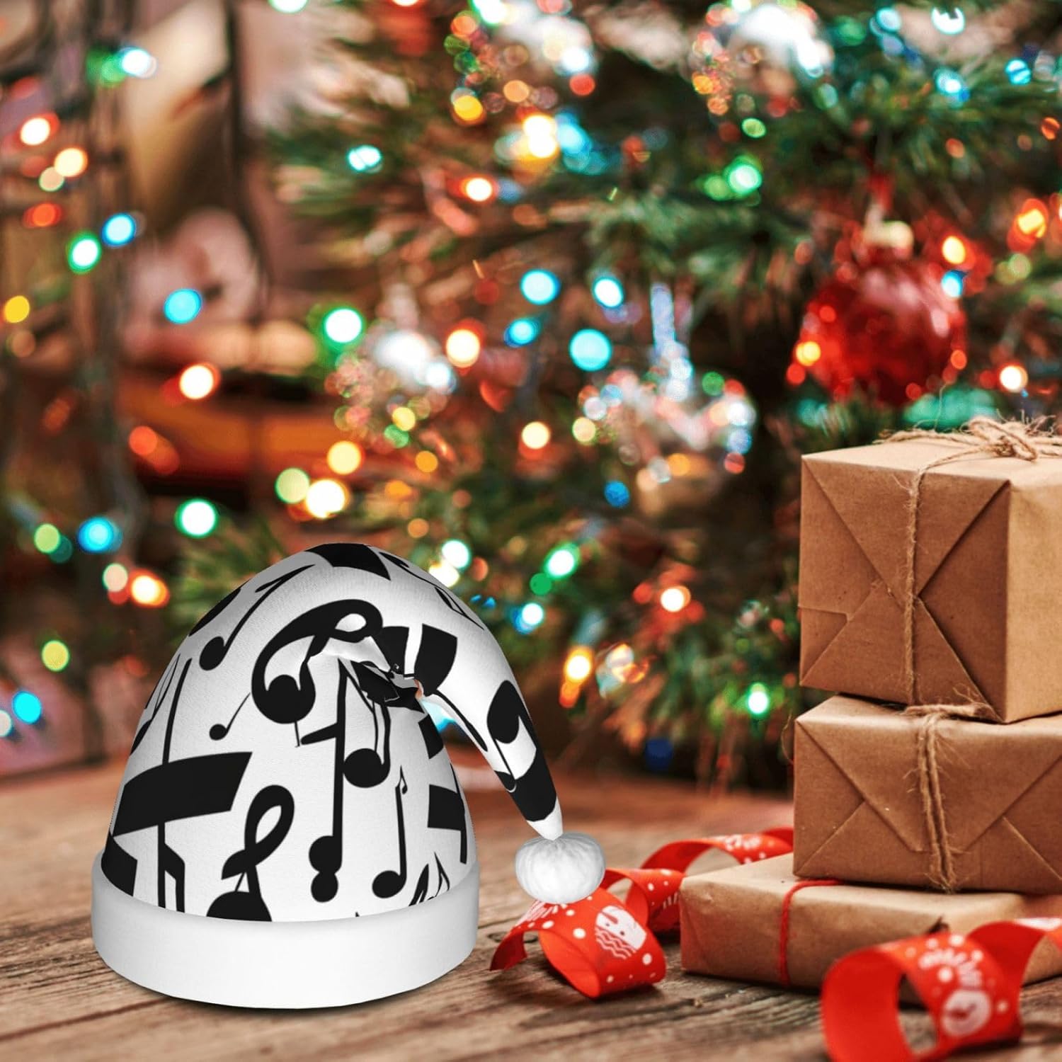QINZHENG Black Music Note Santa Hat for Women