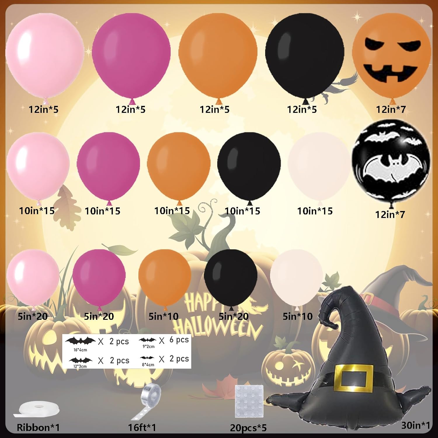196Pcs Halloween Balloons Garland Arch Kit