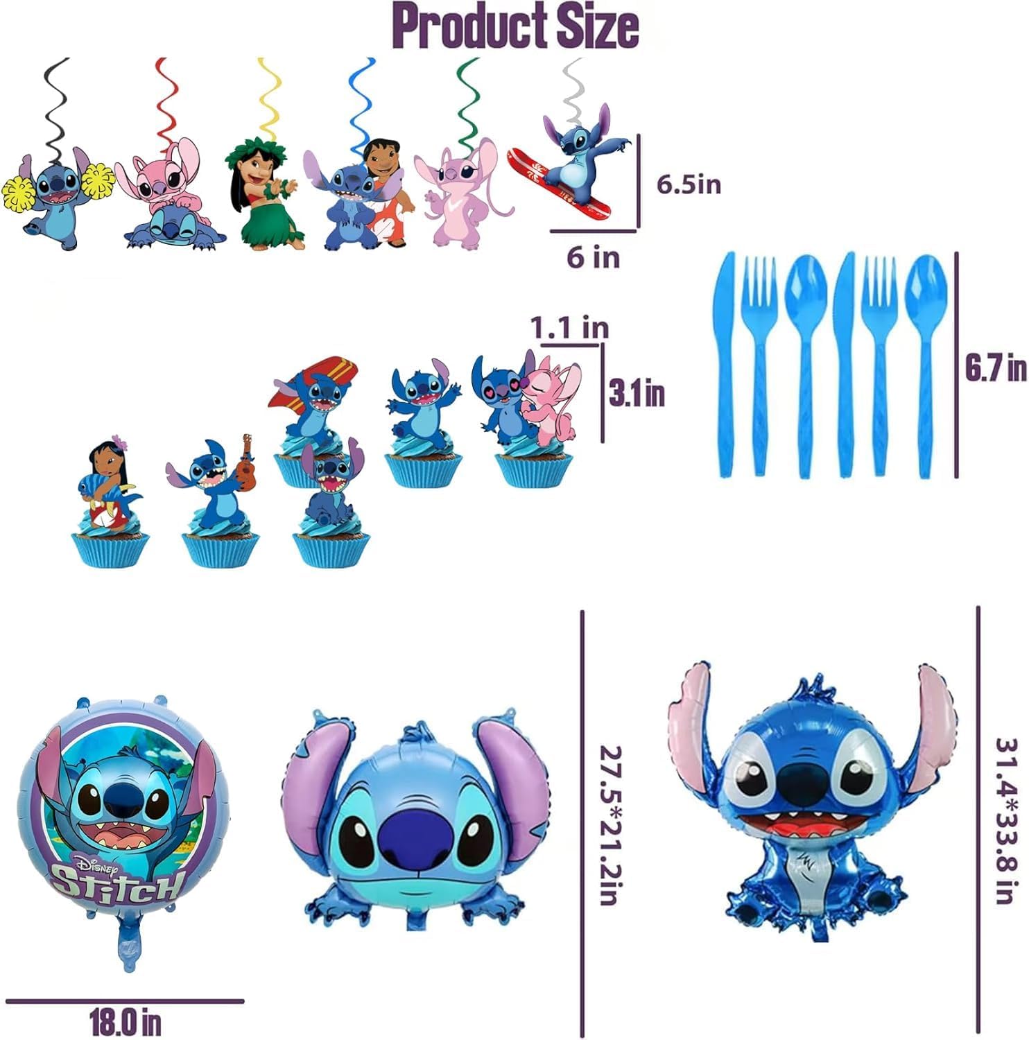 Stitch Themed Birthday Party Supplies Set 123 Pieces Blue