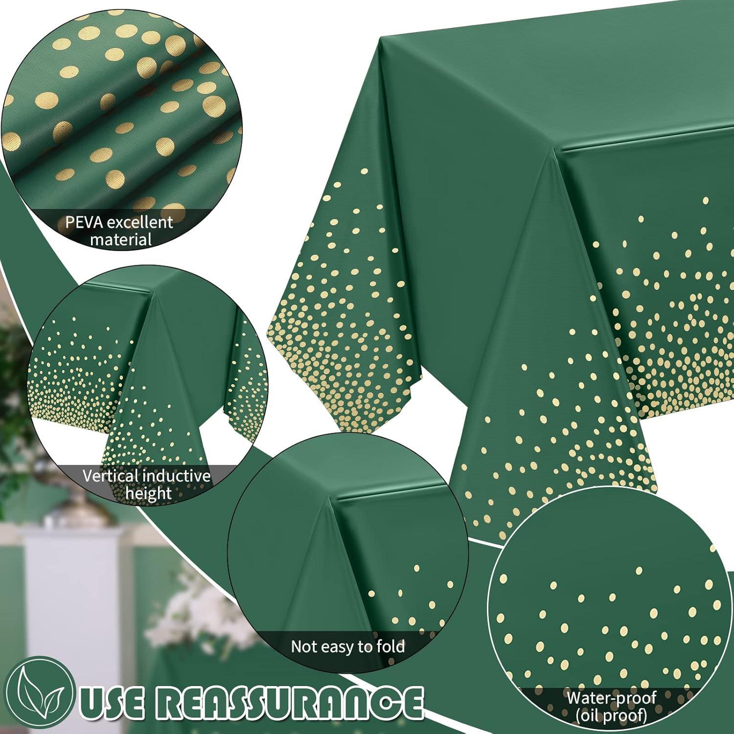 Tudomro Glitter Tablecloth and Sequin Table Runner Set Green Gold