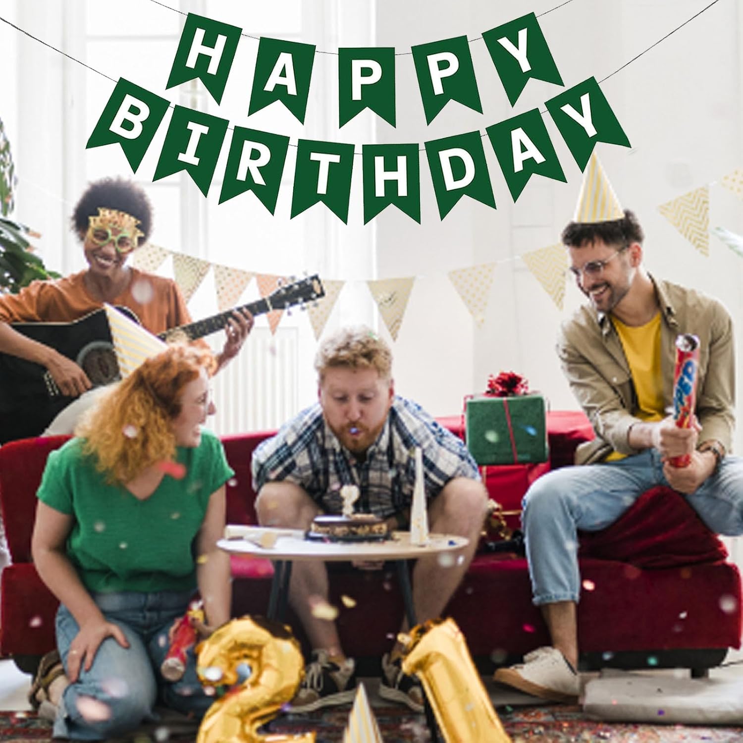 Green Happy Birthday Banner for Adults and Kids