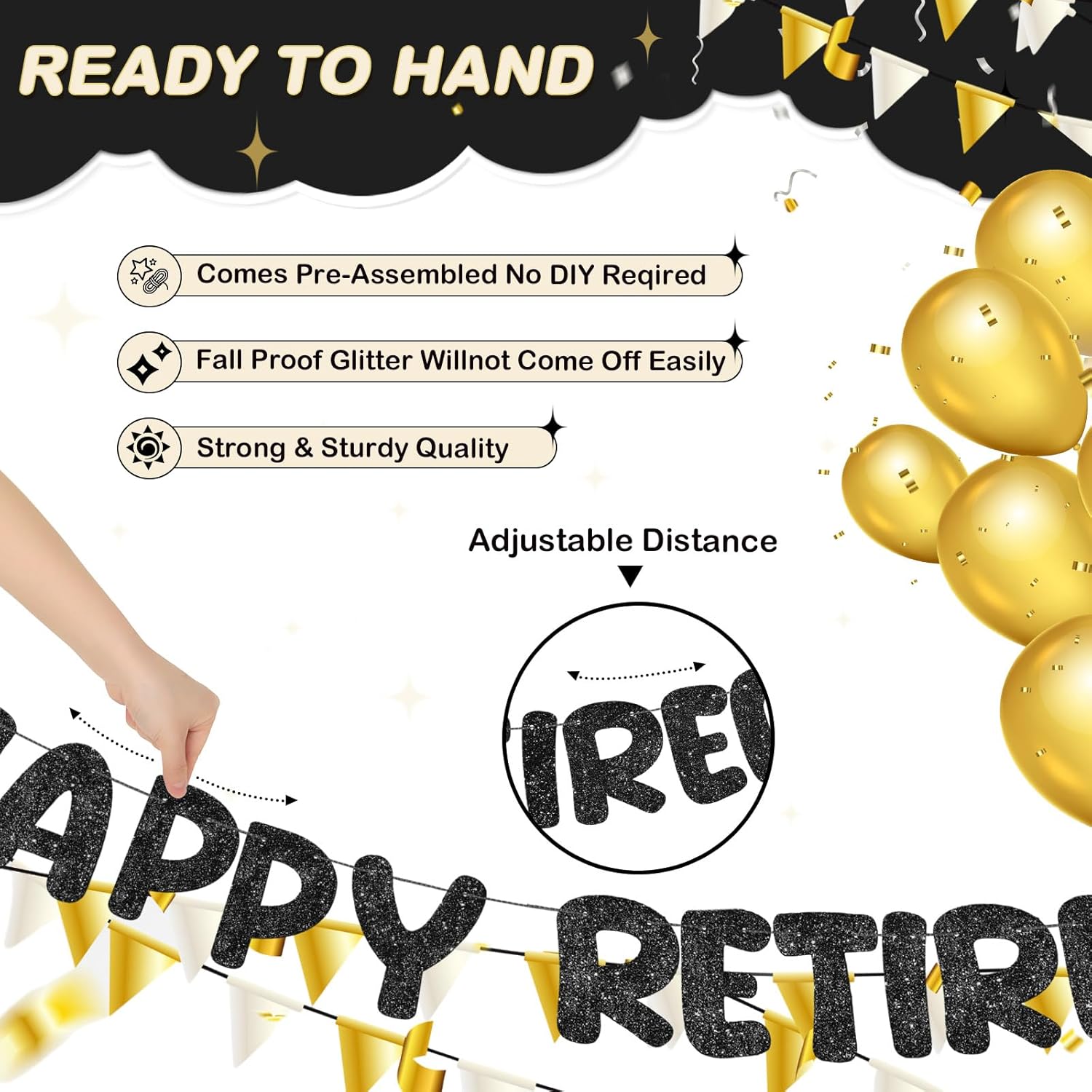 Fulmoon Happy Retirement Banner Glitter Sign