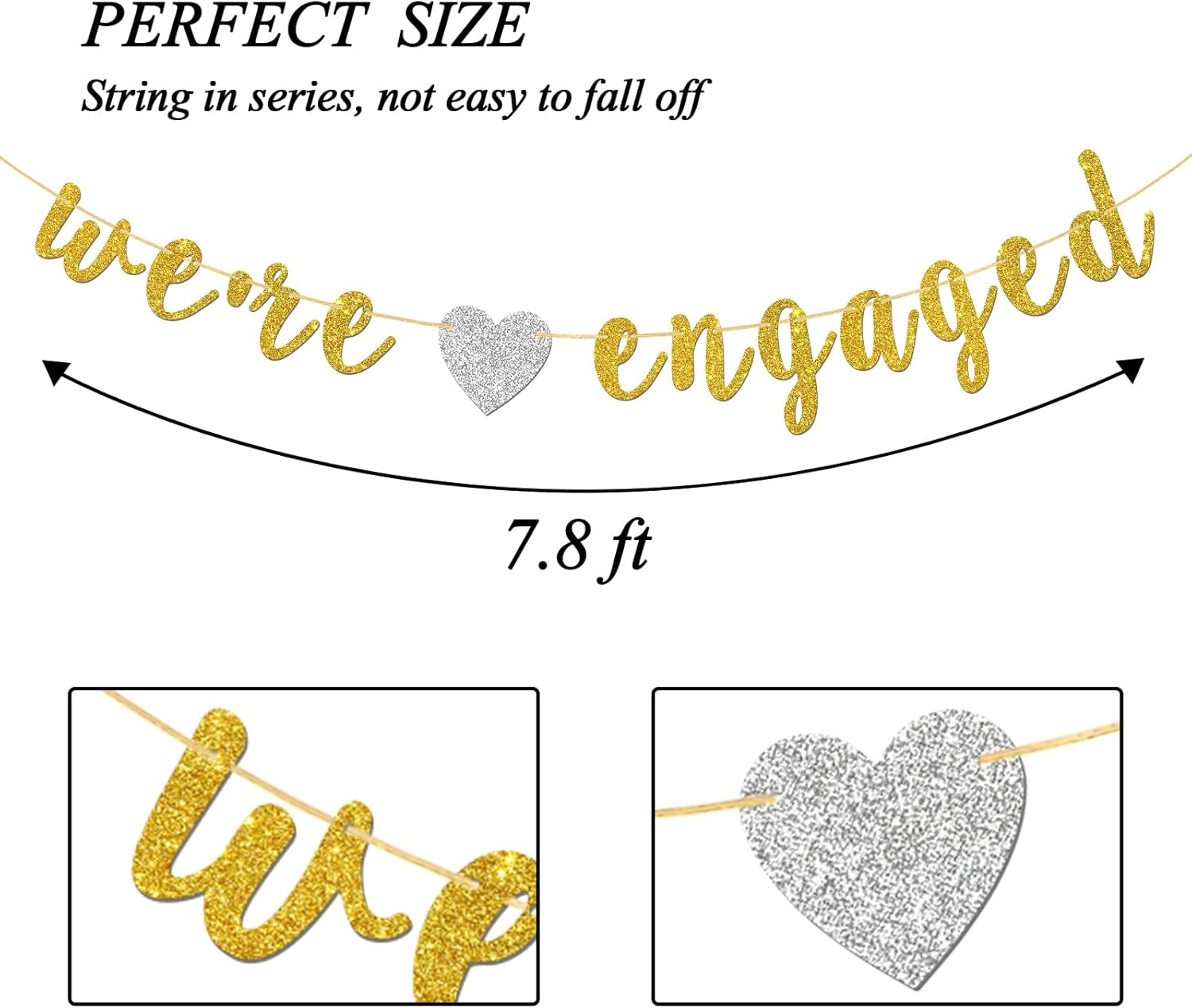 Were Engaged Banner Gold Glitter Engagement Party Decor