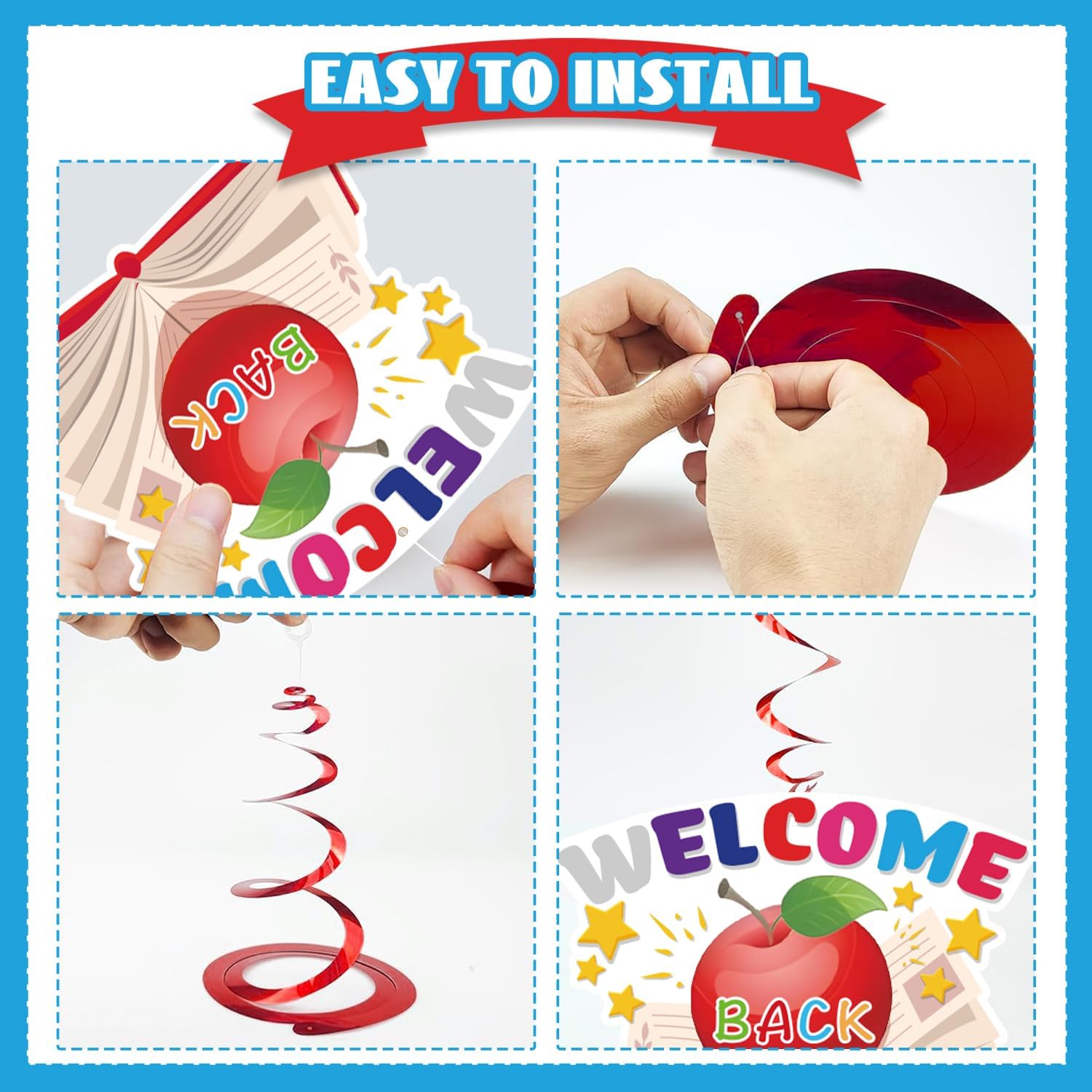 Back to School Decorations Banner Set with Hanging Swirls