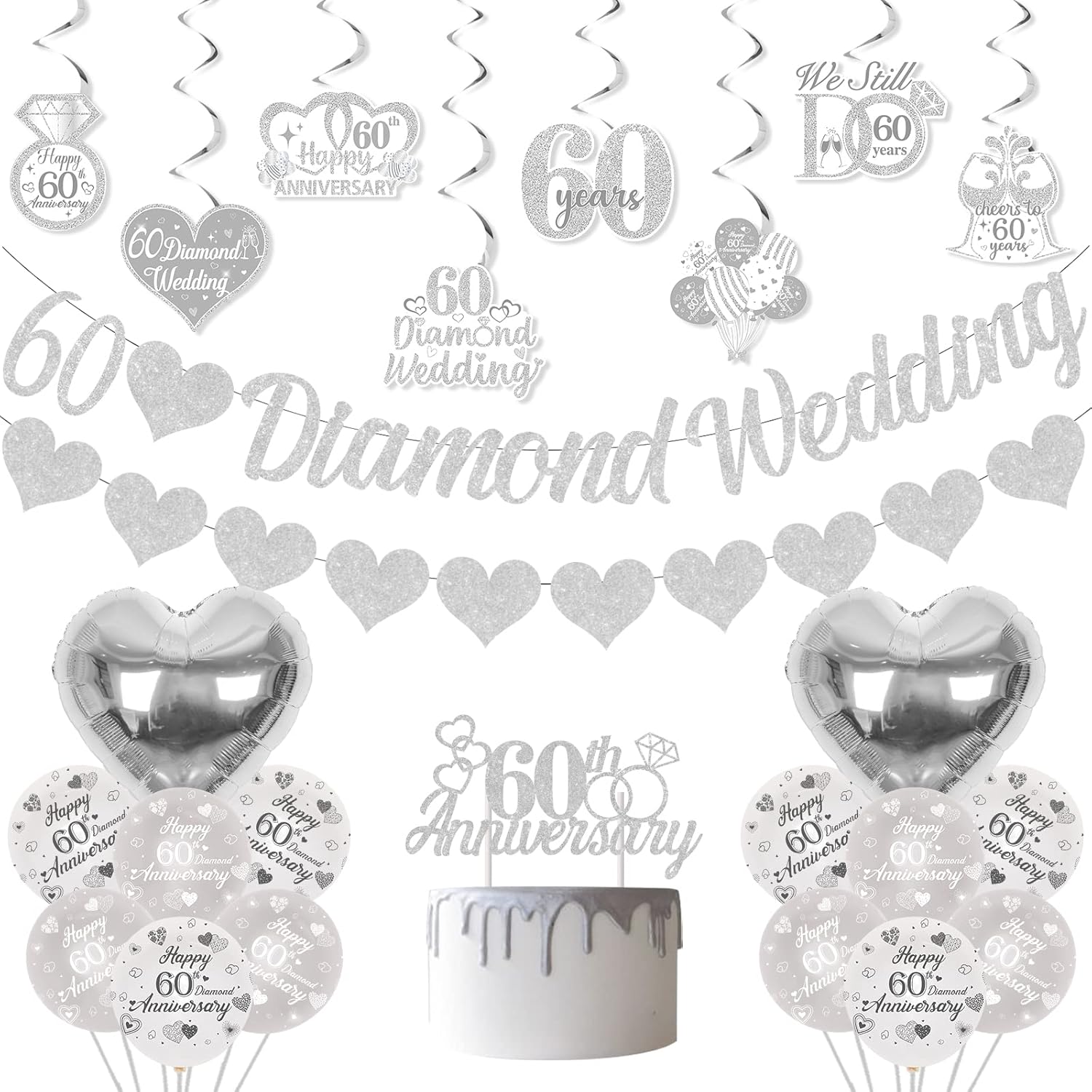 60th Diamond Anniversary Balloon Decor Set