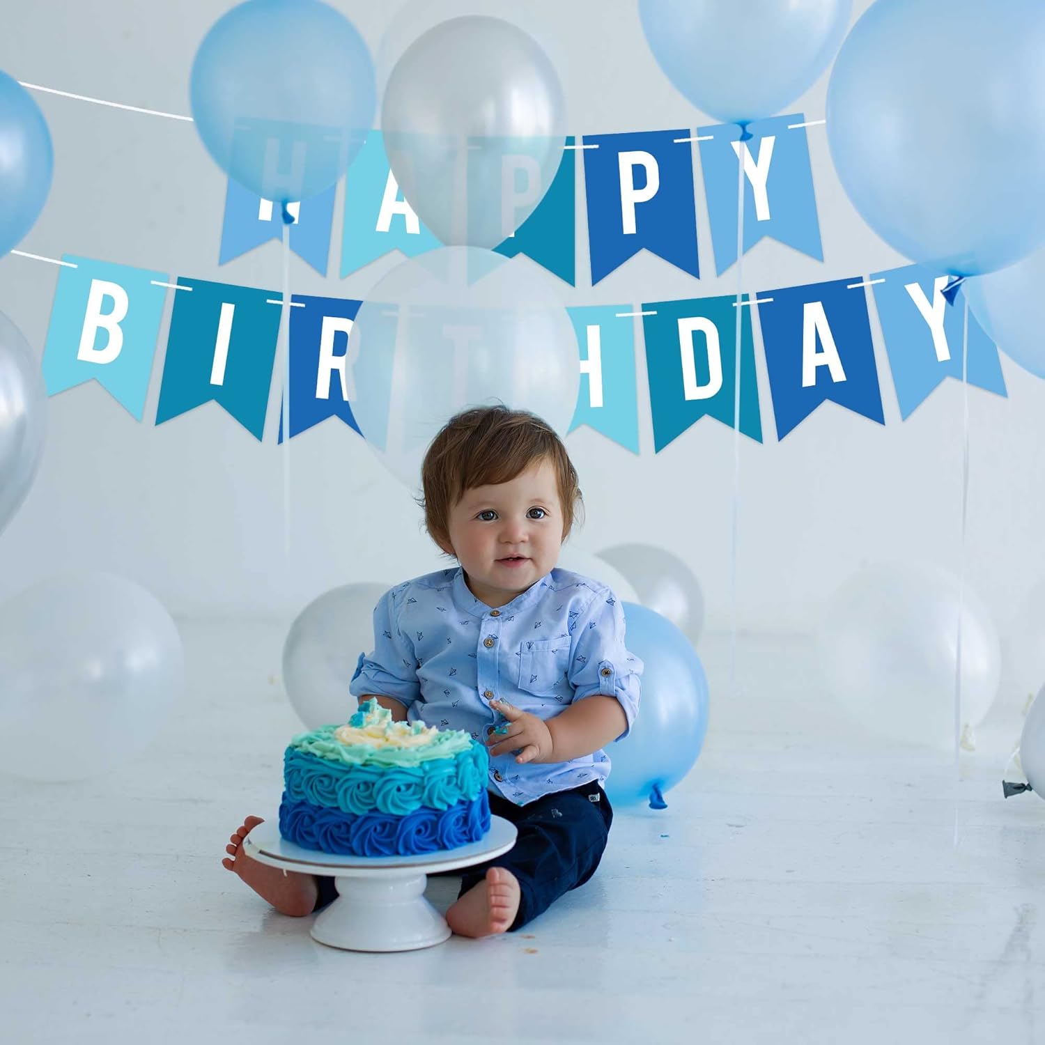 Pre-strung Happy Birthday Banner Blue
