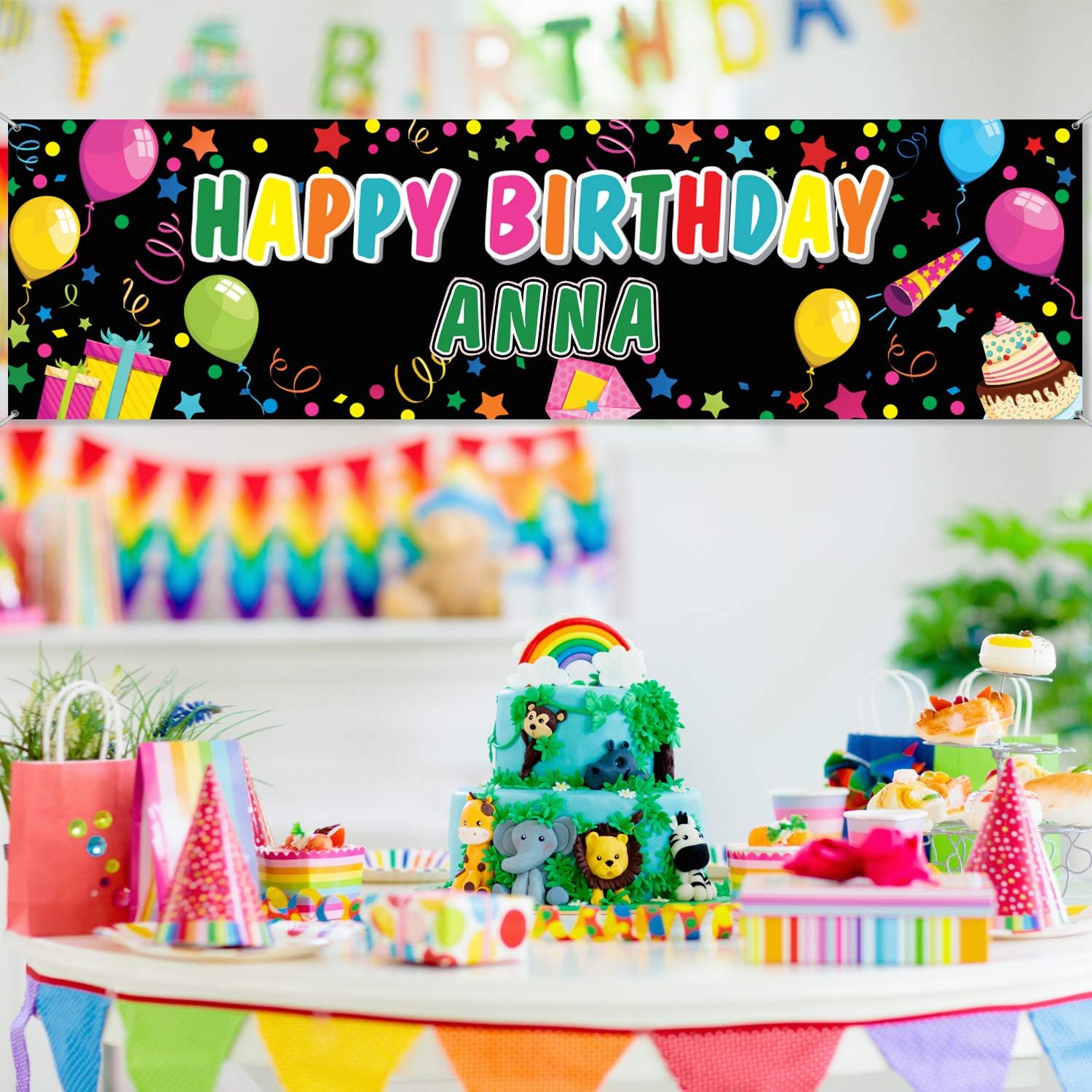 Tatuo Custom Birthday Banner with Name and Alphabet Stickers Black
