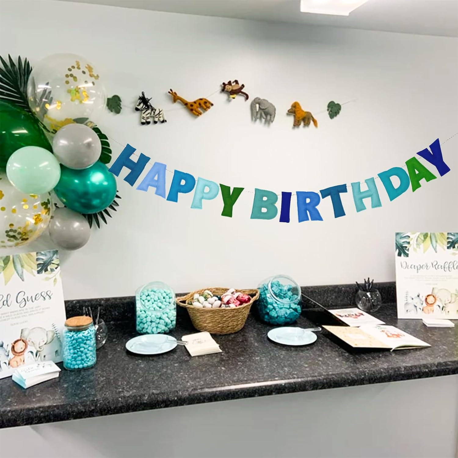 Blue Happy Birthday Banner with Felt Garland