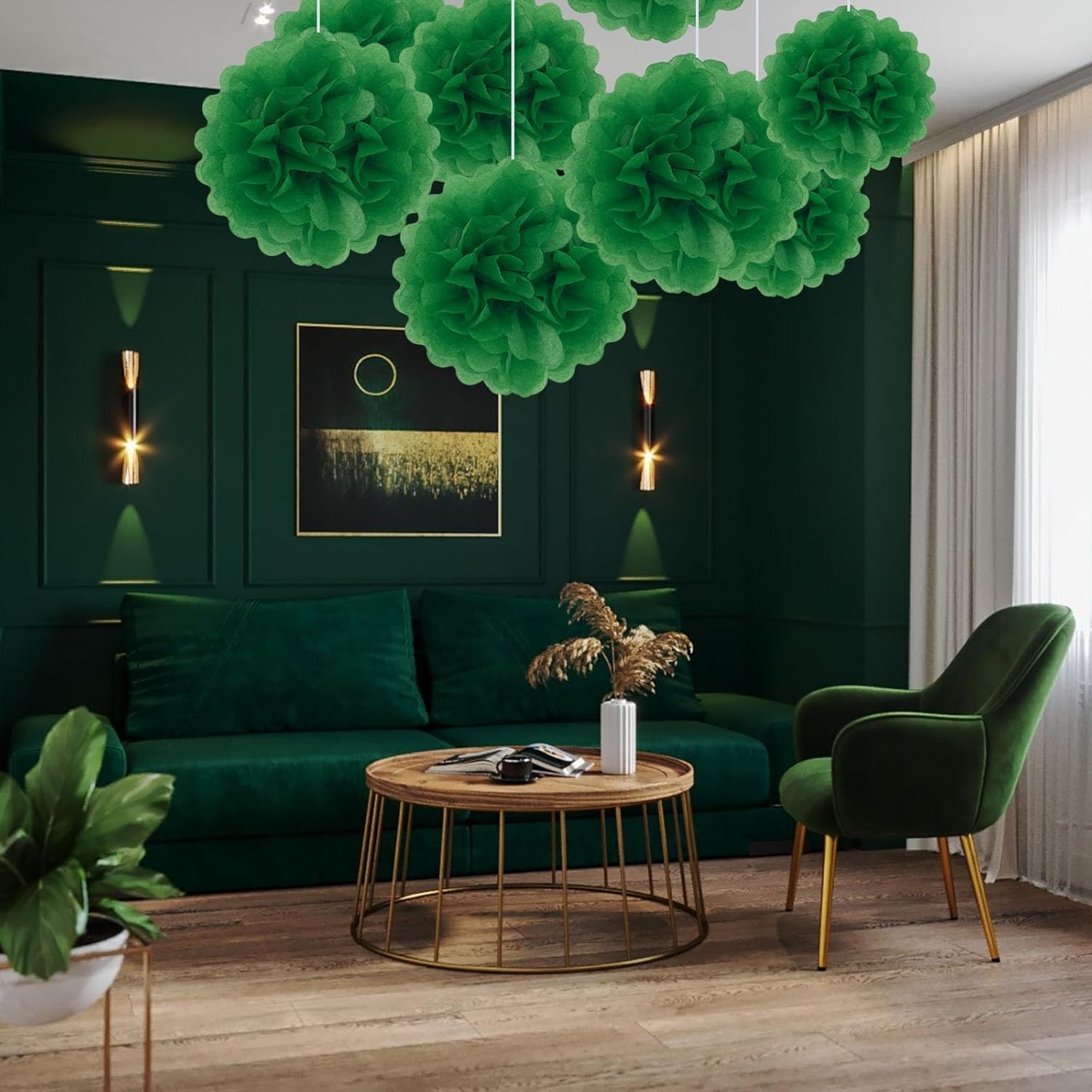 20PCS Green Tissue Paper Pom Poms for Party Decor