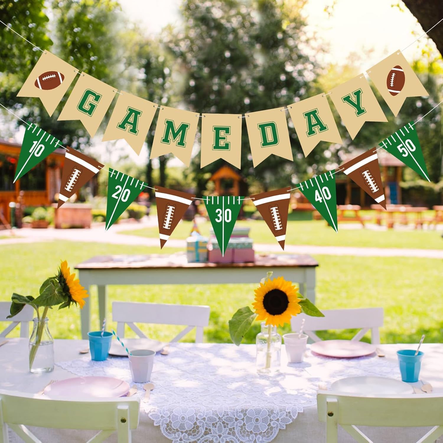 Hooqict Football Party Banner Garland with Triangle Flags