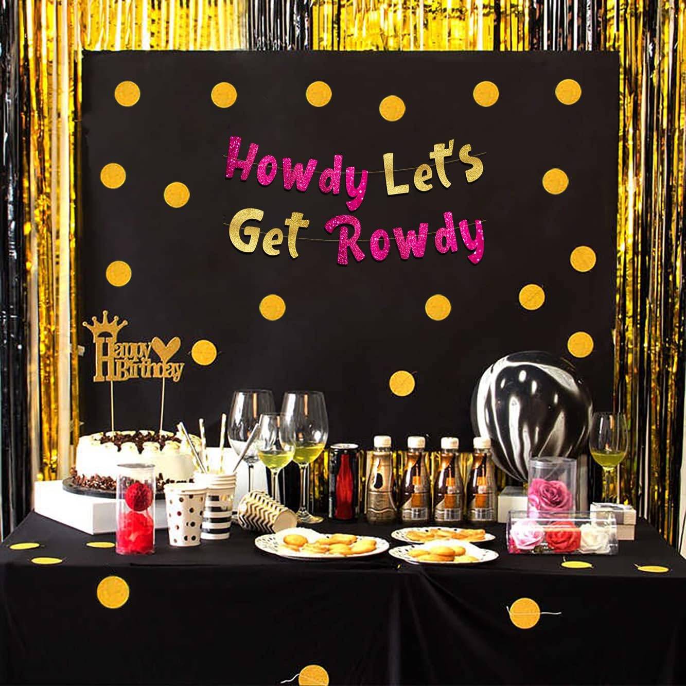 Howdy Lets Get Rowdy Cowboy Bachelorette Glitter Banner