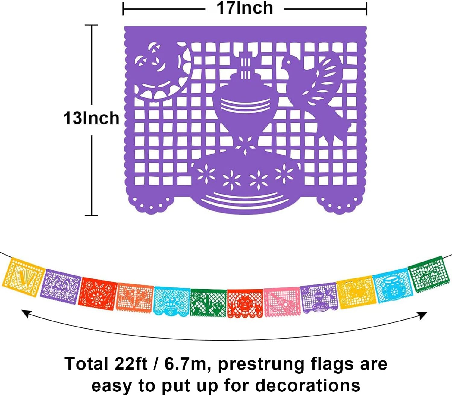 6 Packs Mexican Banners 22ft x 6 Plastic Fiesta Decorations
