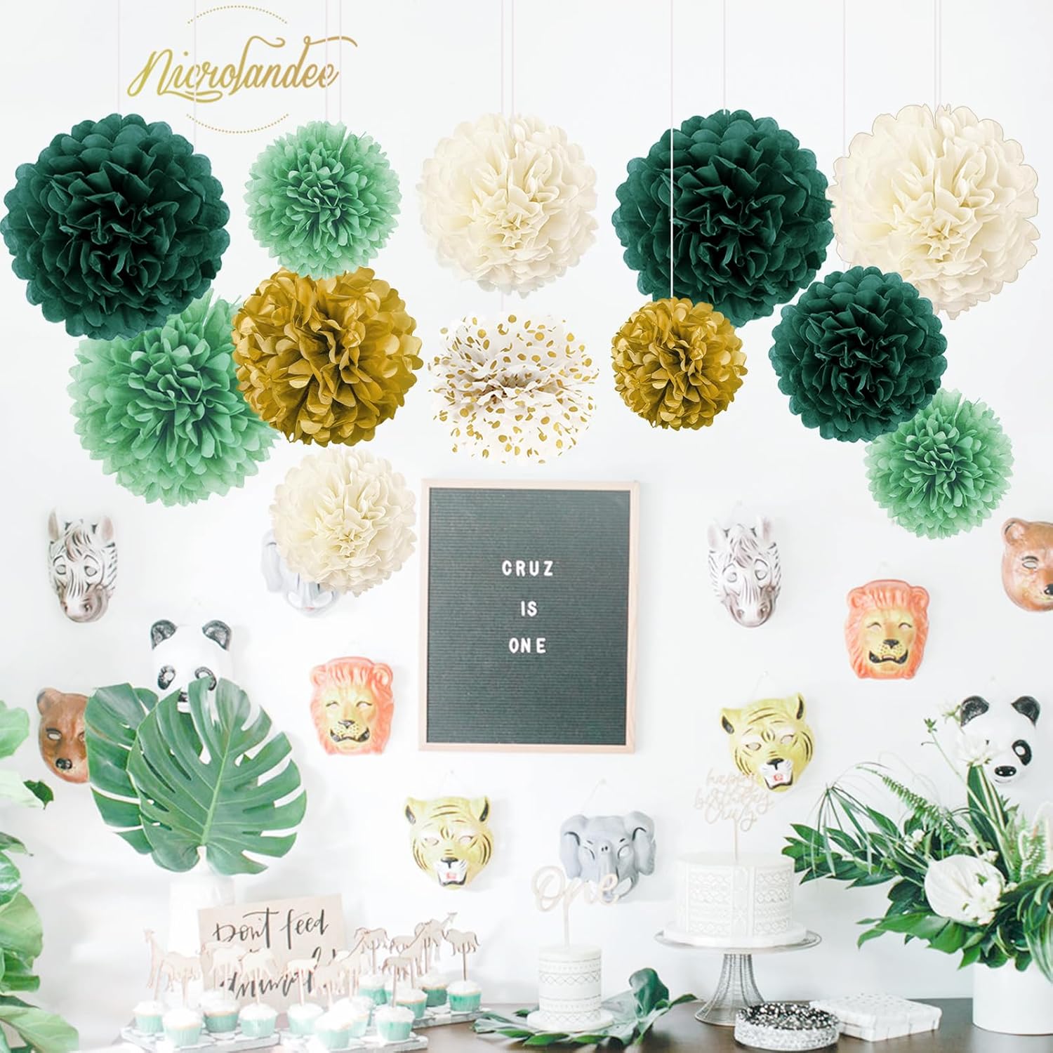 NICROLANDEE Green Tissue Pom Poms - 12PCS for Weddings and Parties