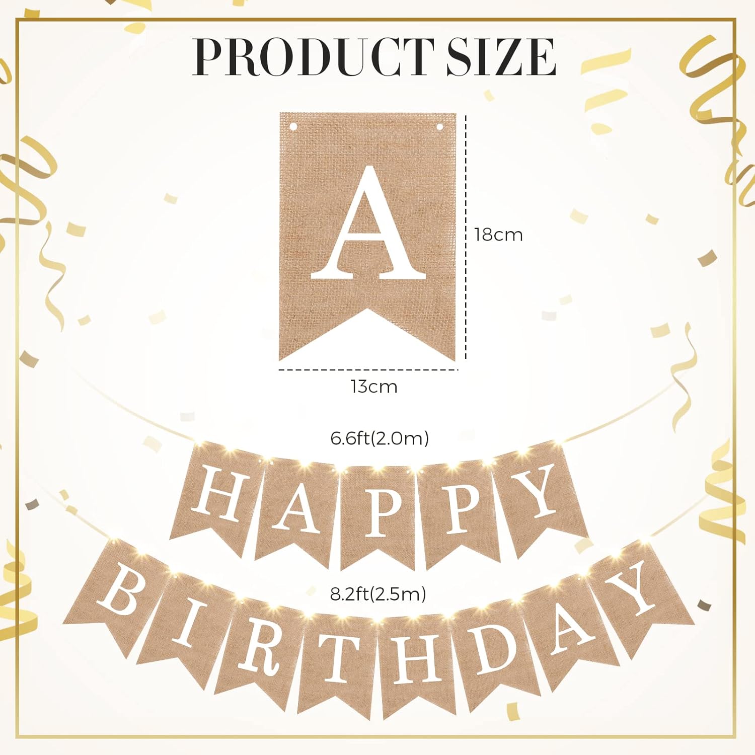 Breling 2 Piece Burlap Birthday Banner with LED Lights Decor