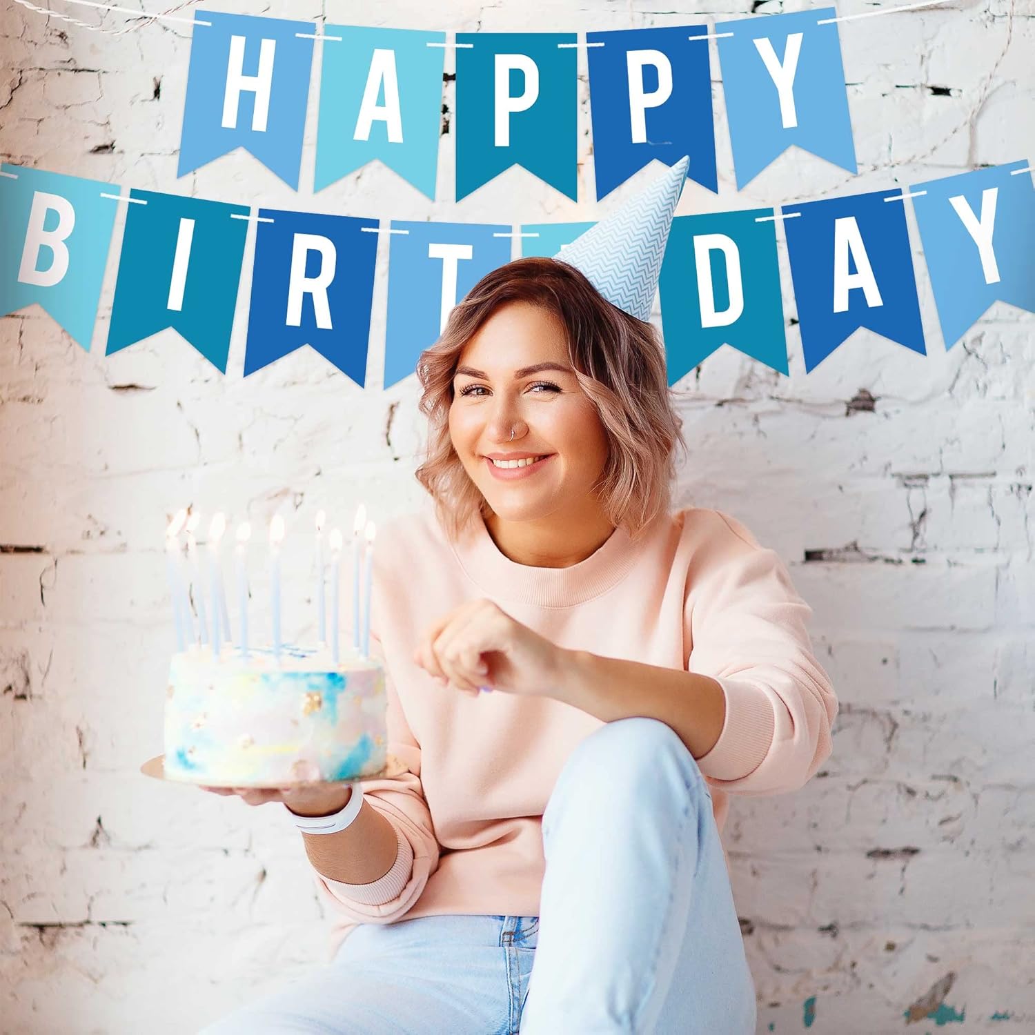 Pre-strung Happy Birthday Banner Blue
