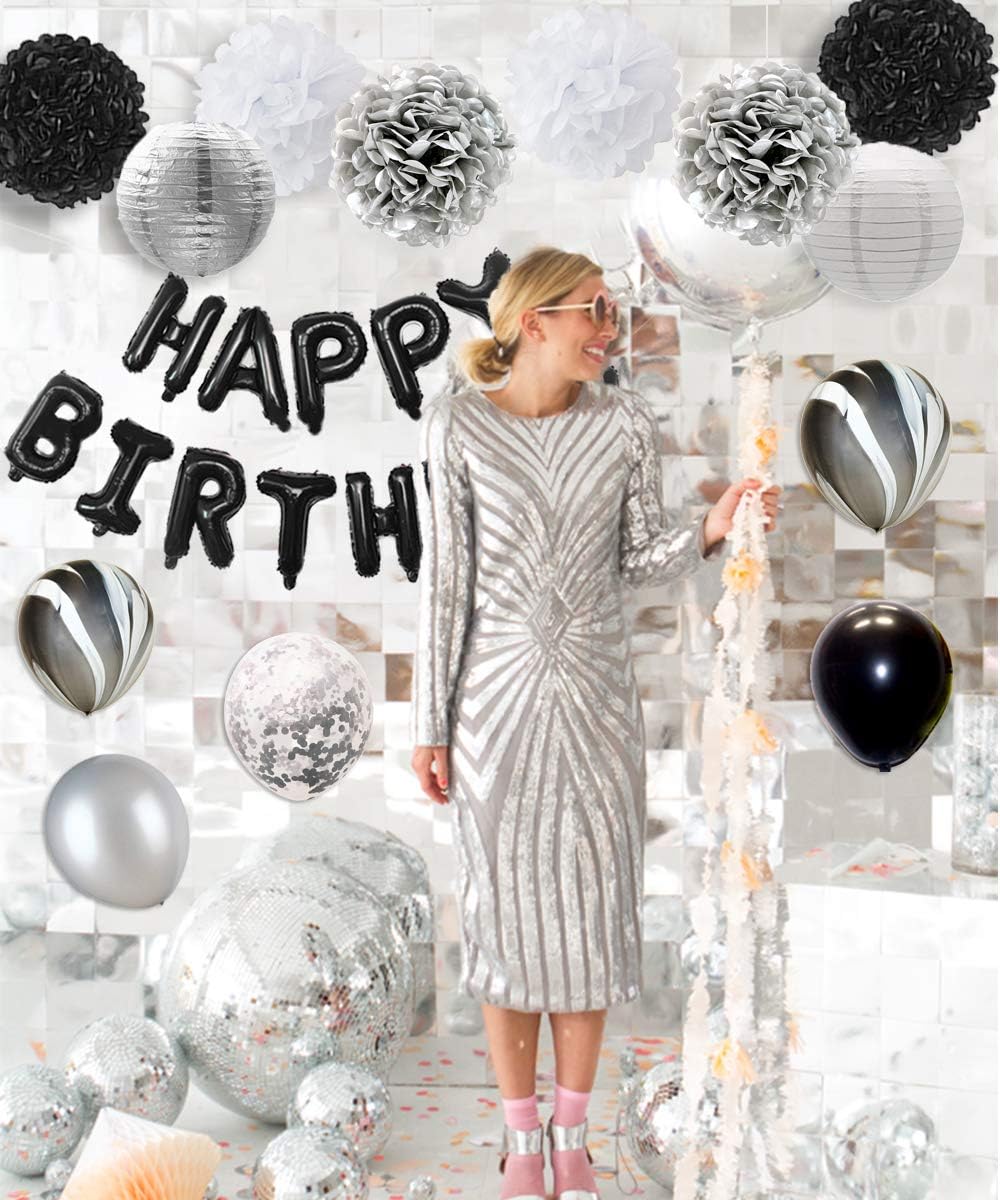 Black and Silver Birthday Party Decorations Set for Adults