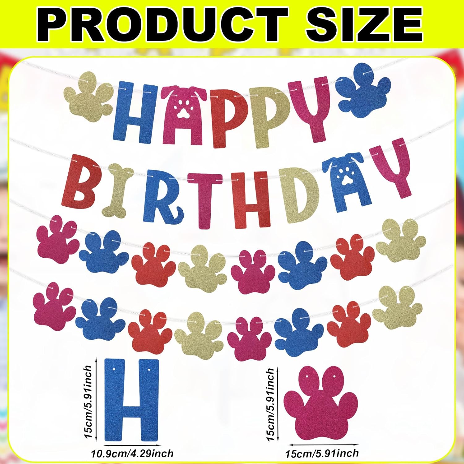 Dog Paw Birthday Banner with Letters and Cartoon Design